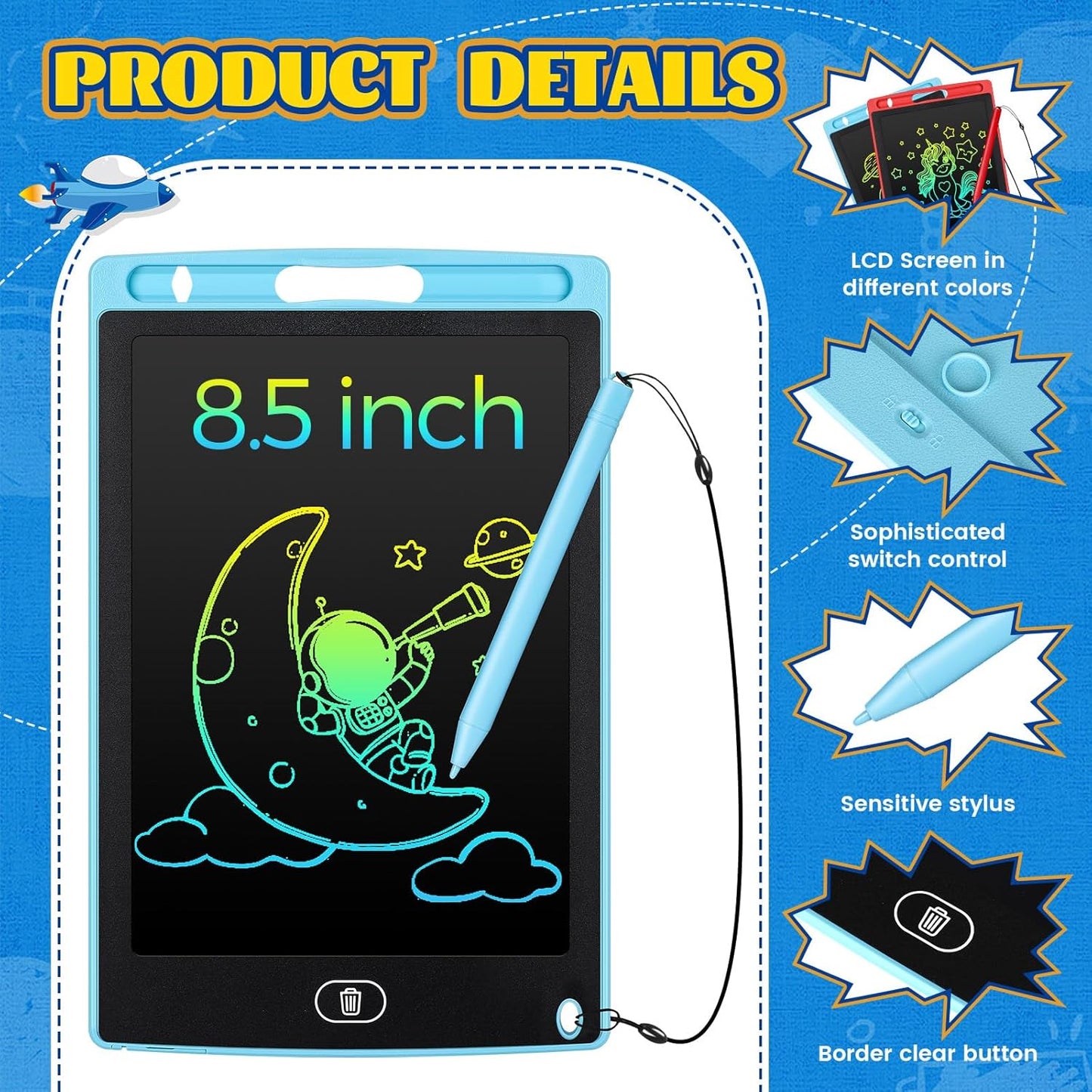 Zonon 4 Pcs LCD Writing Tablet 8.5 Inch Doodle Board Tablet Drawing Gifts LCD Writing Board Electronic Erasable Reusable Colorful Screen Pad(Red, Light Blue)