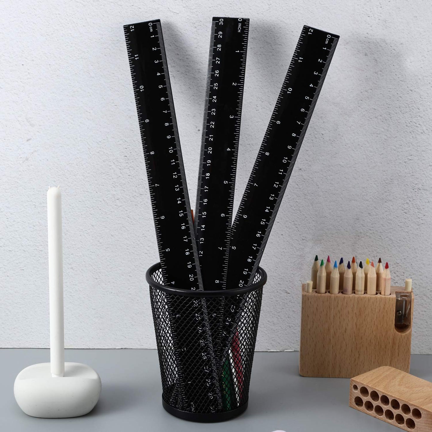 50 Pack Black Plastic Ruler, 12 Inch Standard/Metric Rulers Straight Ruler Measuring Tool for Student School Office (Black)