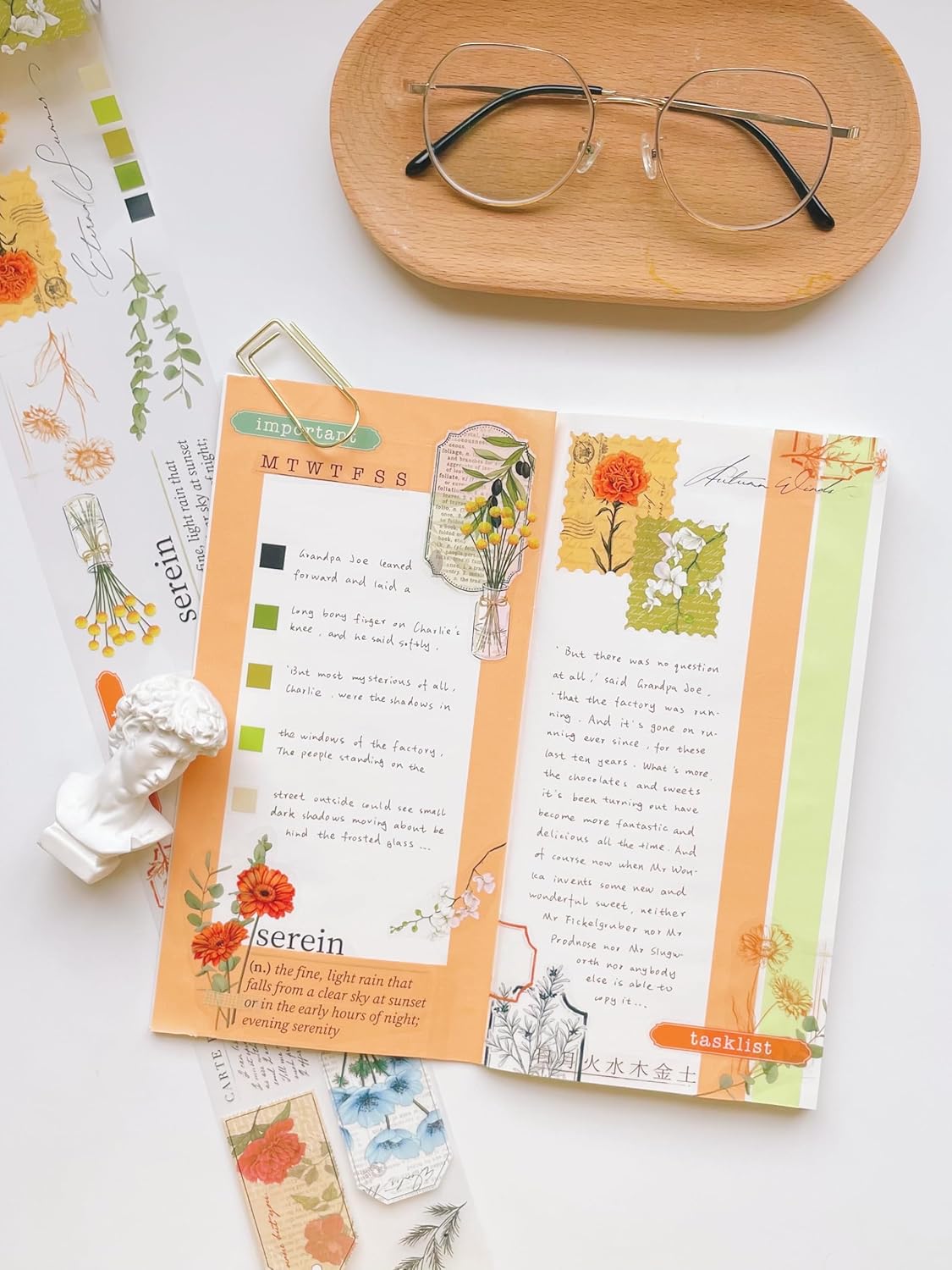 WT Season's Symphony Wide Clear PET Tape, Single Roll, Original Design, Vintage Watercolor Floral, Transparent Adhesive Tape for Journaling, Junk Journals, Bujo, Scrapbooks, Planners, DIY Crafts