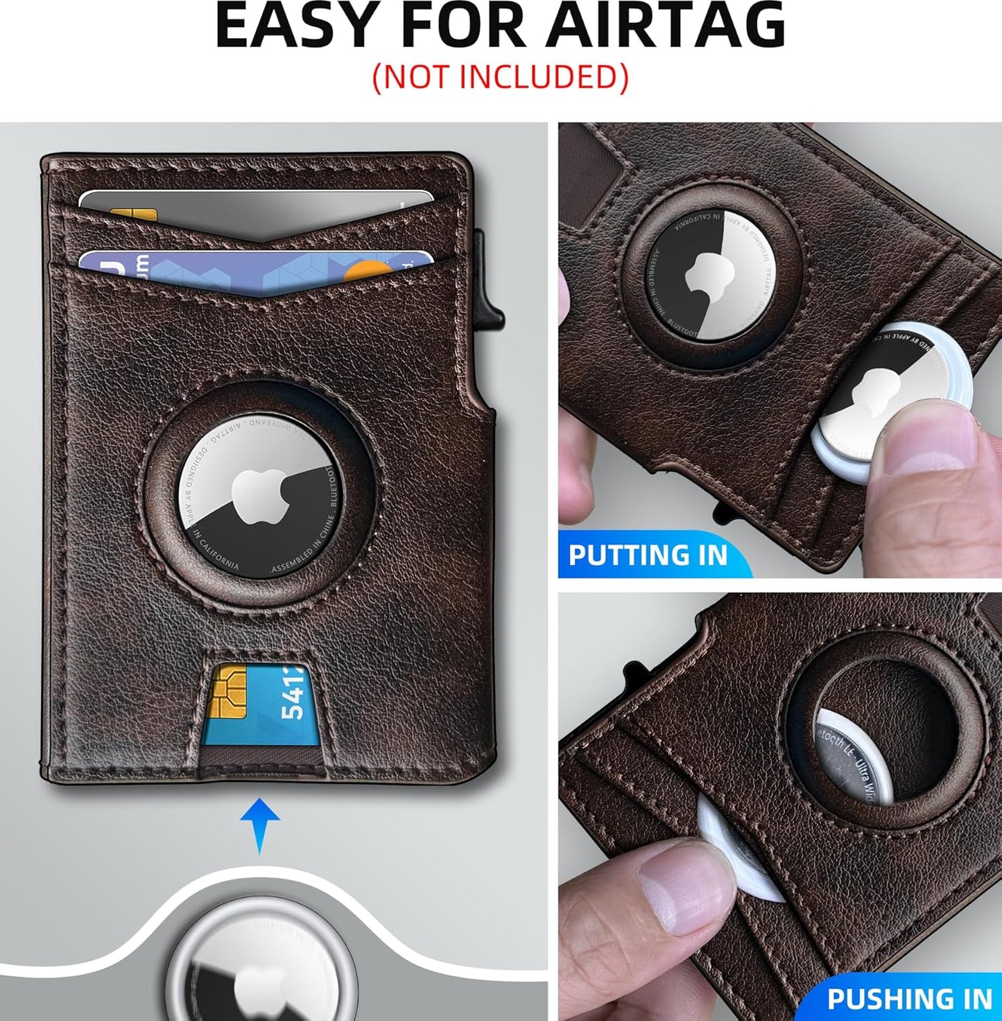 Airtag Wallet for Men,with Money Clip 10 Cards Metal Case Smart Slim Pop Up Credit Card Holder Flip with Magnetic Closure RFID Blocking wallet with Gift Box