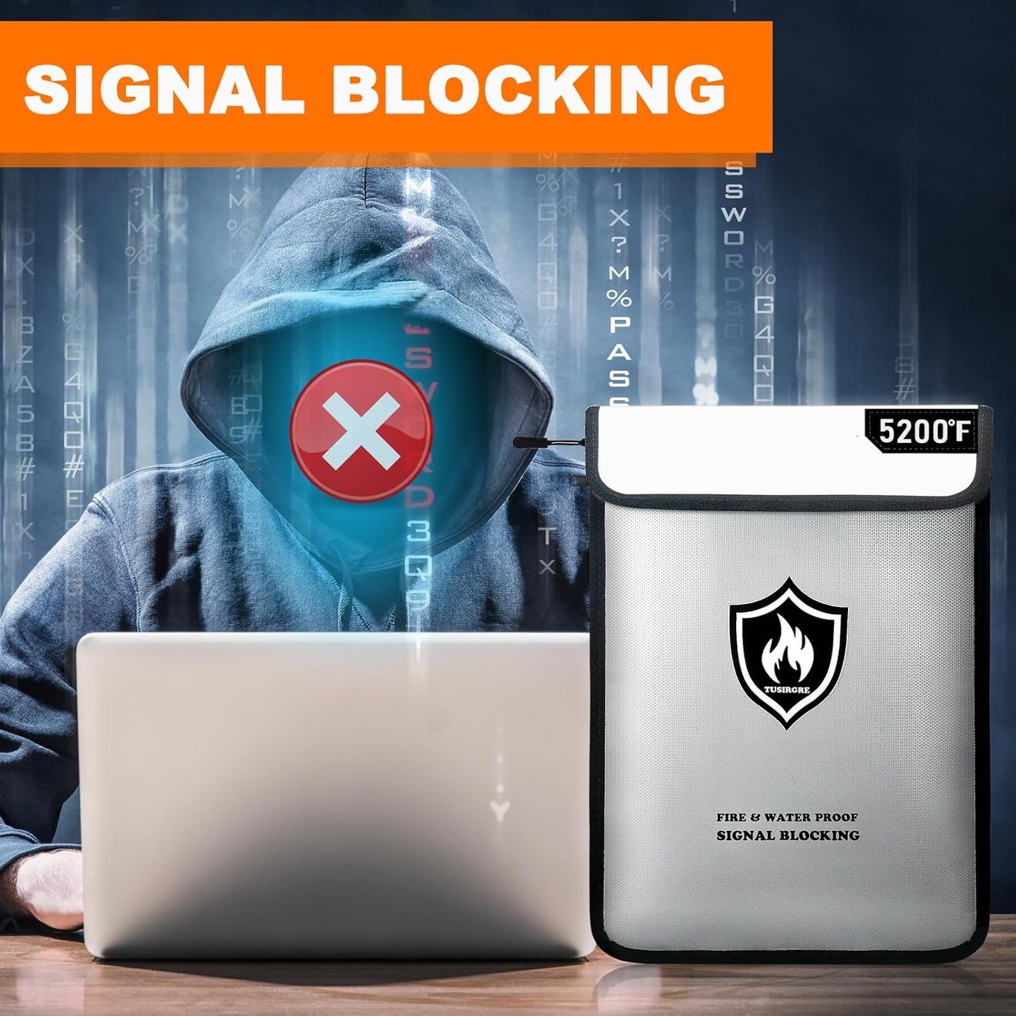 6200°F Upgraded Fireproof Document Bag, 15.7 x 11.4 Faraday Bag, Fireproof Money Bag with Zipper/Reflective Strip, 18 Layers of Heat Insulated Materials, RFID Blocking Bag Protects Devices