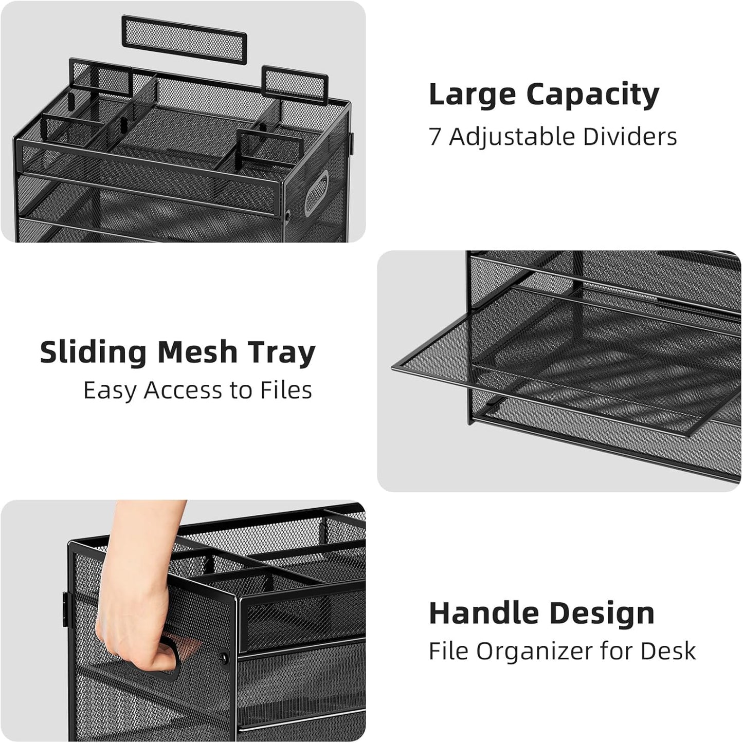 Marbrasse 5-Tier Letter Tray Paper Organizer with Handle, Multi-Functional Mesh File Organizer for Desk, Adjustable Compartments Mesh Desktop Storage for Office Supplies,Black