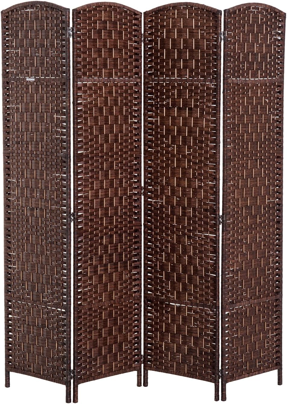 NicBex Room Divider 4 Panel Room Dividers with Woven Rattan Design Partition Room Dividers and Folding Privacy Screens 6 FT Wall Divider for Office, Room Separation,70.75"W x 0.75"D x 70.75"H, Brown