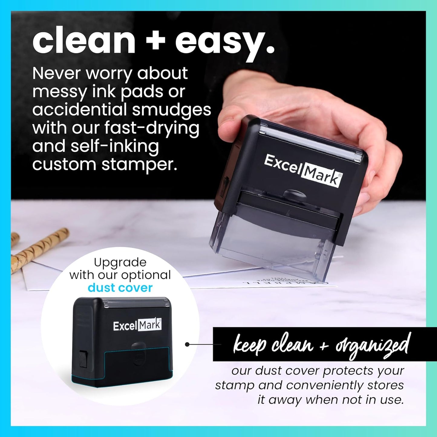 ExcelMark Custom Rubber Stamp – Clean & Easy Stamping – Personalized Self-Inking Stamp (Large)
