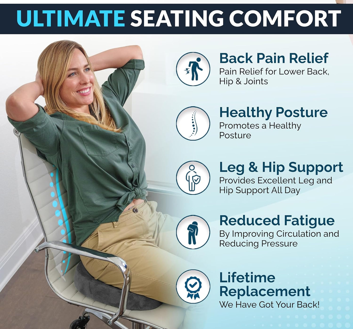 ComfiLife Premium Gel & Memory Foam Seat Cushion – Doctor Recommended Office Chair Cushion, Car Seat Cushion – Chair Cushions for Back & Sciatica Pain Relief – Seat Cushions for Office Desk (Charcoal)