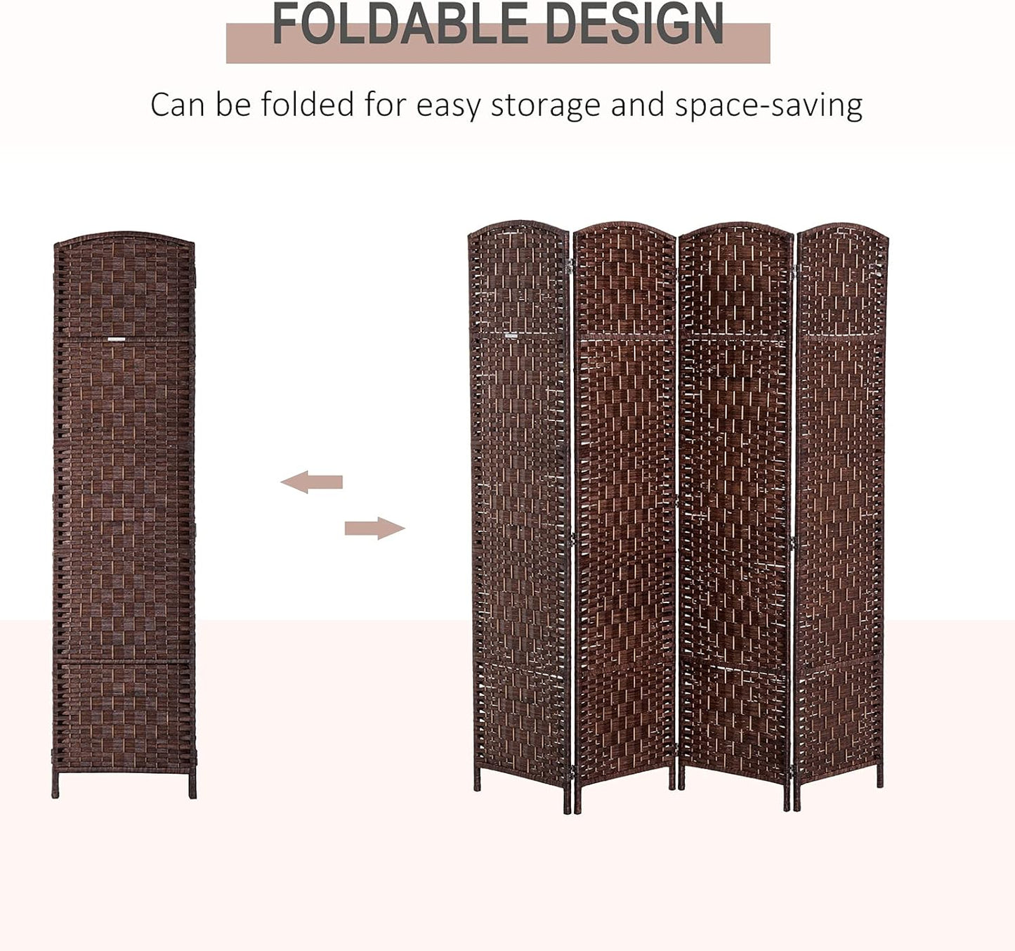 NicBex Room Divider 4 Panel Room Dividers with Woven Rattan Design Partition Room Dividers and Folding Privacy Screens 6 FT Wall Divider for Office, Room Separation,70.75"W x 0.75"D x 70.75"H, Brown