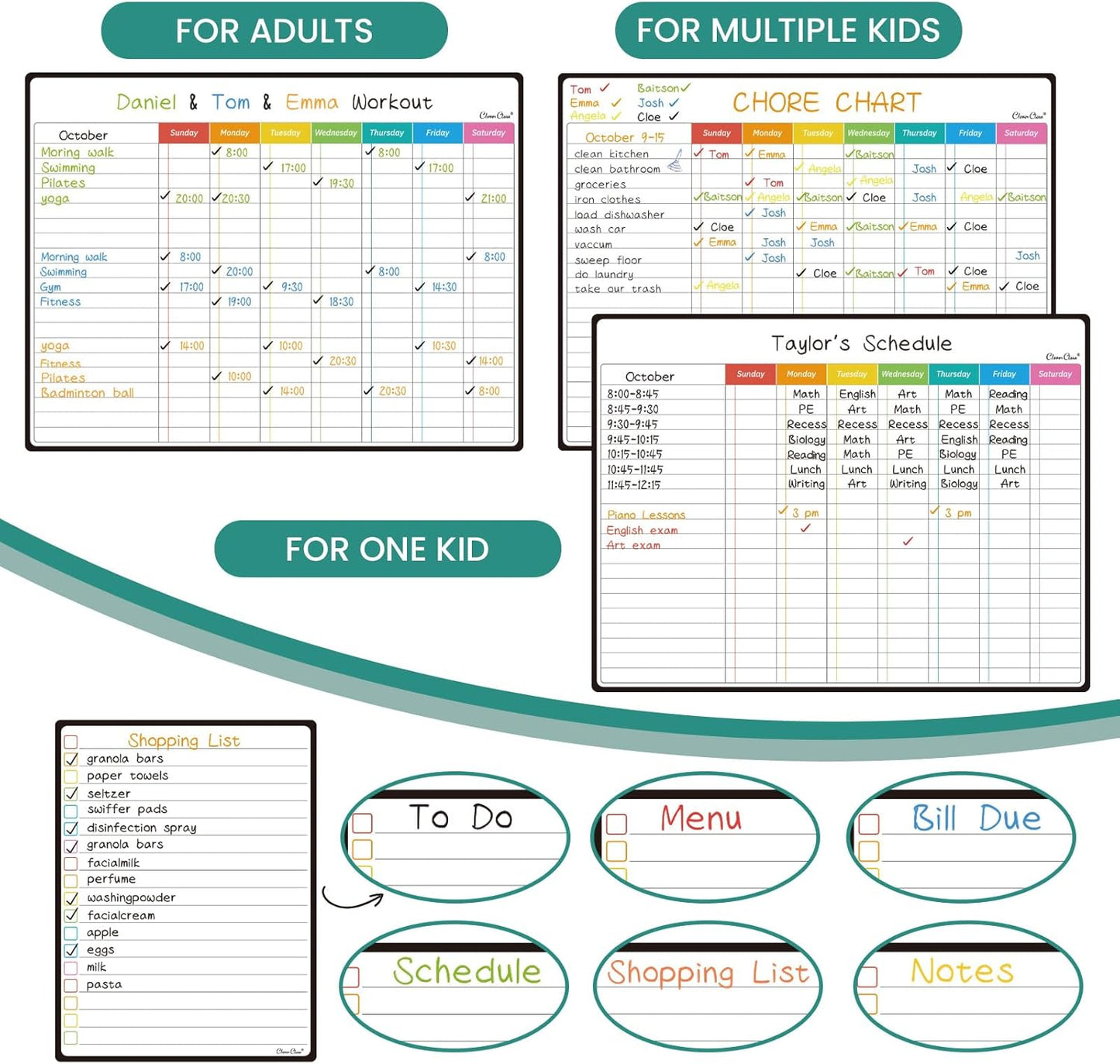 Magnetic Dry Erase Chore Chart - 14.5"x11" Chore Chart for Kids, Teens and Adults - 6.5"x8.5" List Board for Fridge - 6 Extra Fine Point Markers Included - Shipped Flat
