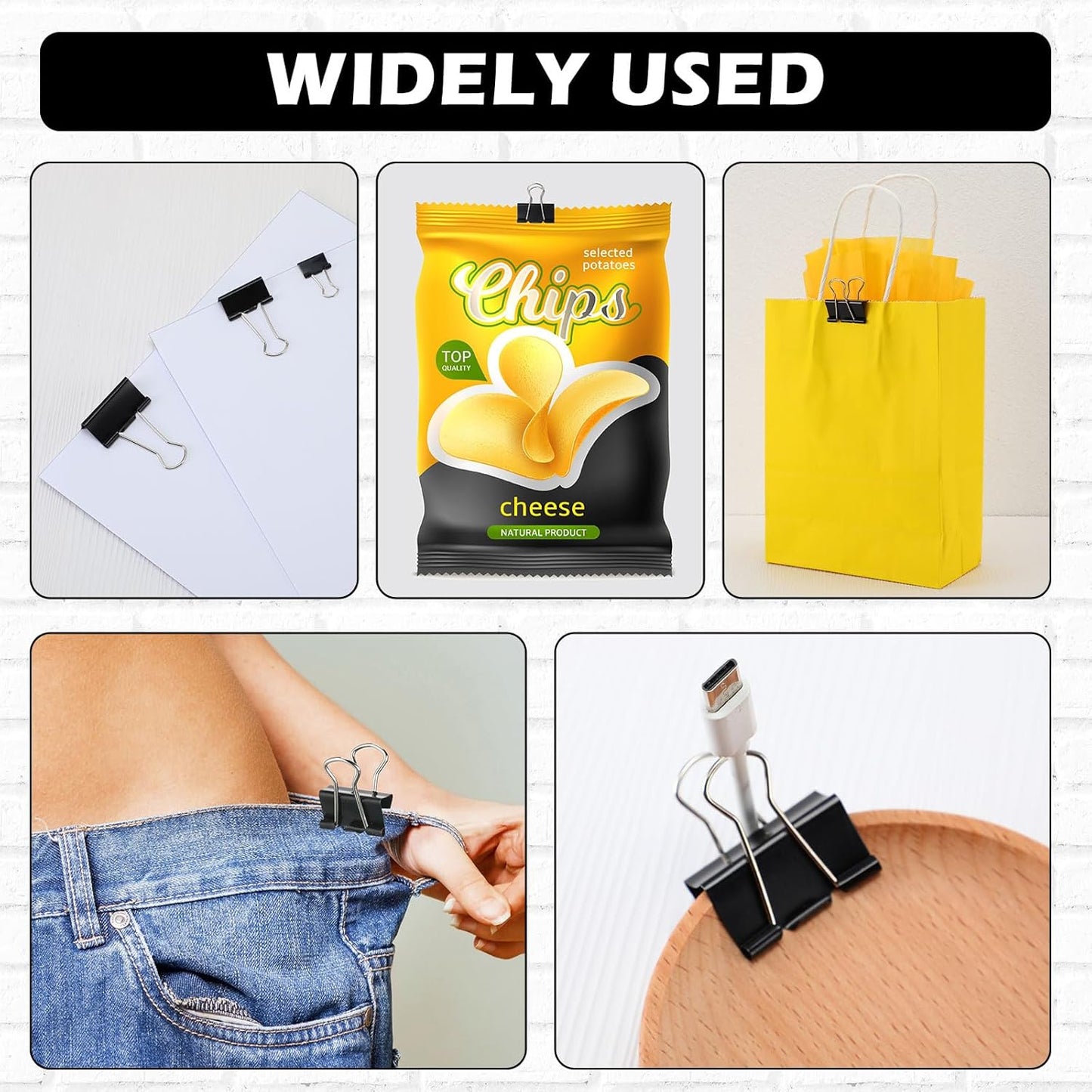 Yexiya 640 Pcs Binder Clips Paper Clamps Assorted Sizes Black, Metal Paper Binder Clips Combination Black Binding Paperwork Clamp Bulk 6 Sizes with Box School Teachers Office Supplies