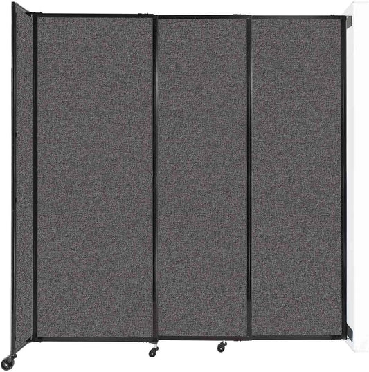 Wall-Mounted Sliding StraightWall Room Divider | Adjustable Widths | Locking Wheels | Room Separator | Up to 7'2" Wide x 7'6" Tall Charcoal Gray Fabric Panels