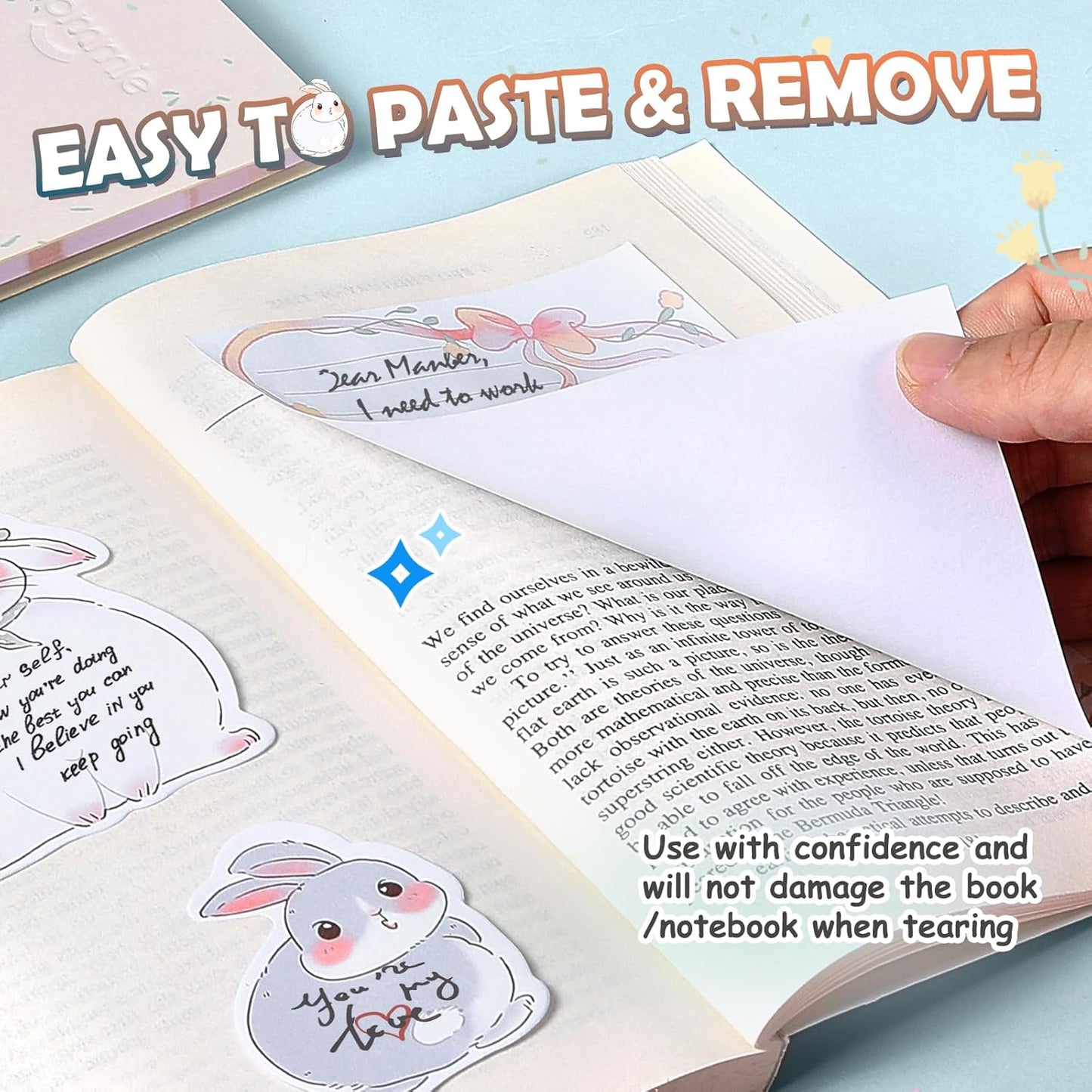 Hommie Cute Sticky Notes Set, Sticky Notes Set Planner Dividers, Easter Bunny Self-Stick Memo Pads with Animal Divider Tabs, Bundle Writing Designs for Office, School, Easter Party Supplies