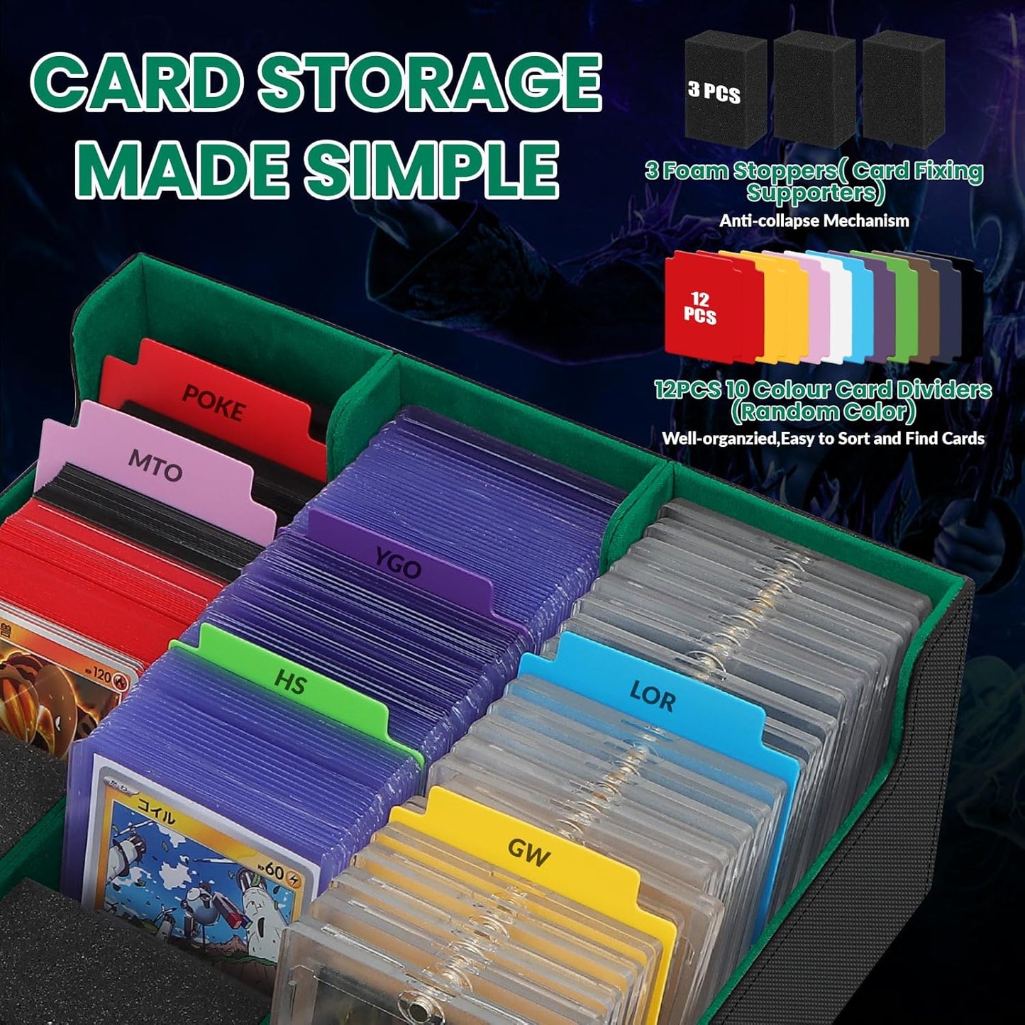 Card Storage Box for Trading Cards, 2600+ Commander Deck Box, Storage Box Fits Toploader and One-Touch, Card Organizer for TCG, MTG, Sports Cards, with Card Dividers & Stoppers