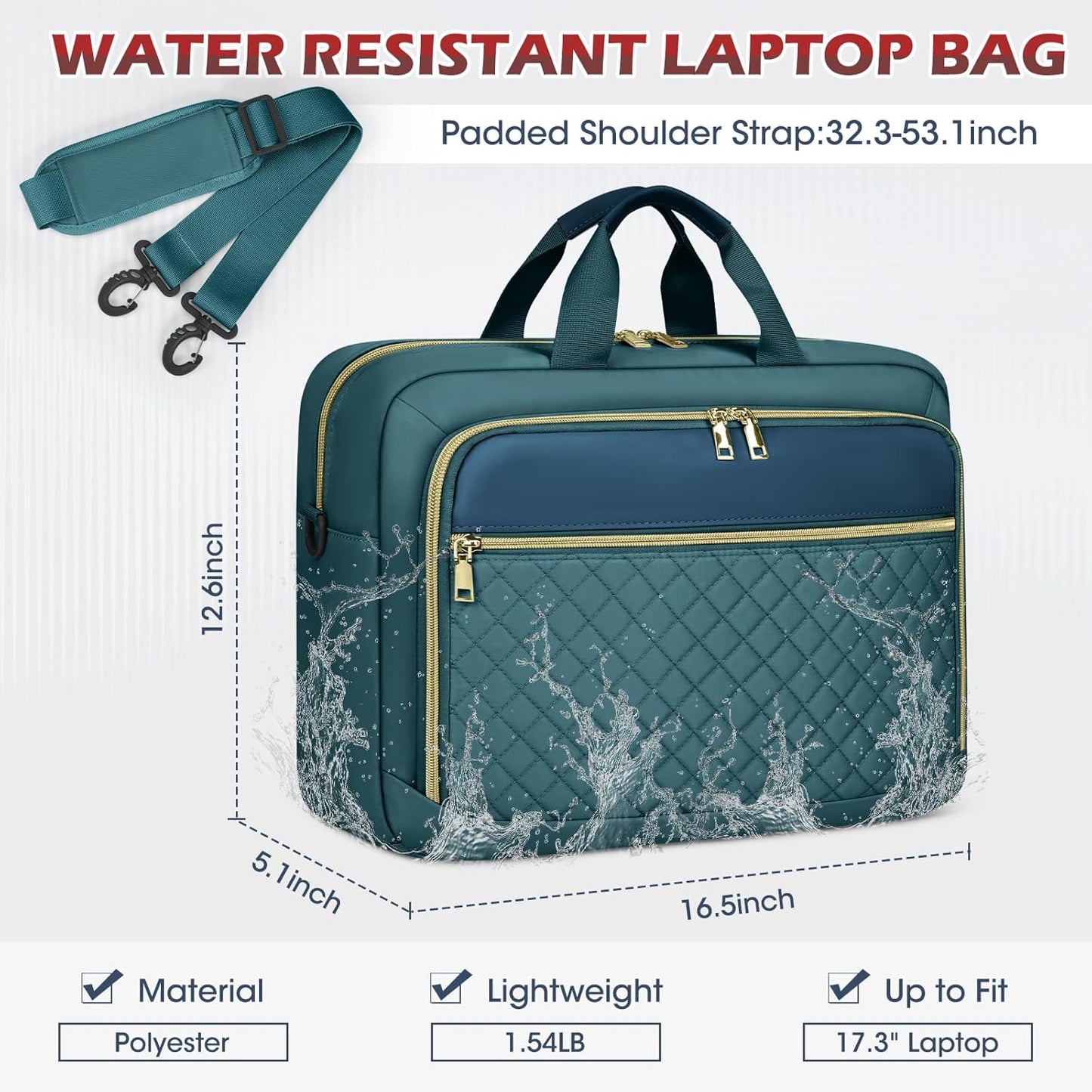 NEWHEY Laptop Bag 17.3 Inch Laptop Briefcase for Women Men Waterproof Shoulder Messenger Bag Large Computer Bag for Business Office Work College, Dark Green
