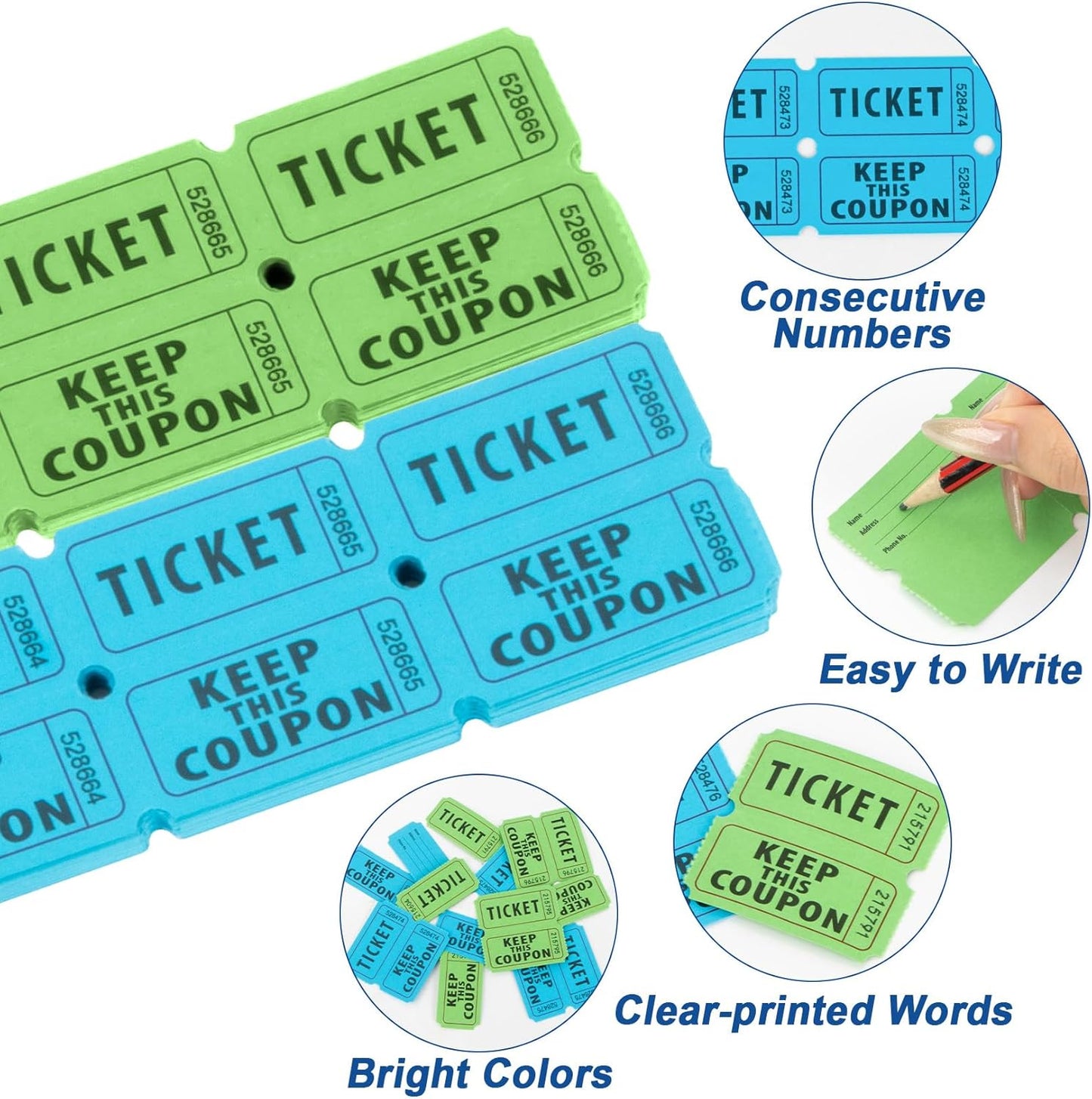 800PCS Double Roll Raffle Tickets 50/50 Raffle Tickets Perforated Line Consecutive Numbers Tearable Writable Suitable for Raffles, Events, Carnivals, Entry, Lottery, Prizes