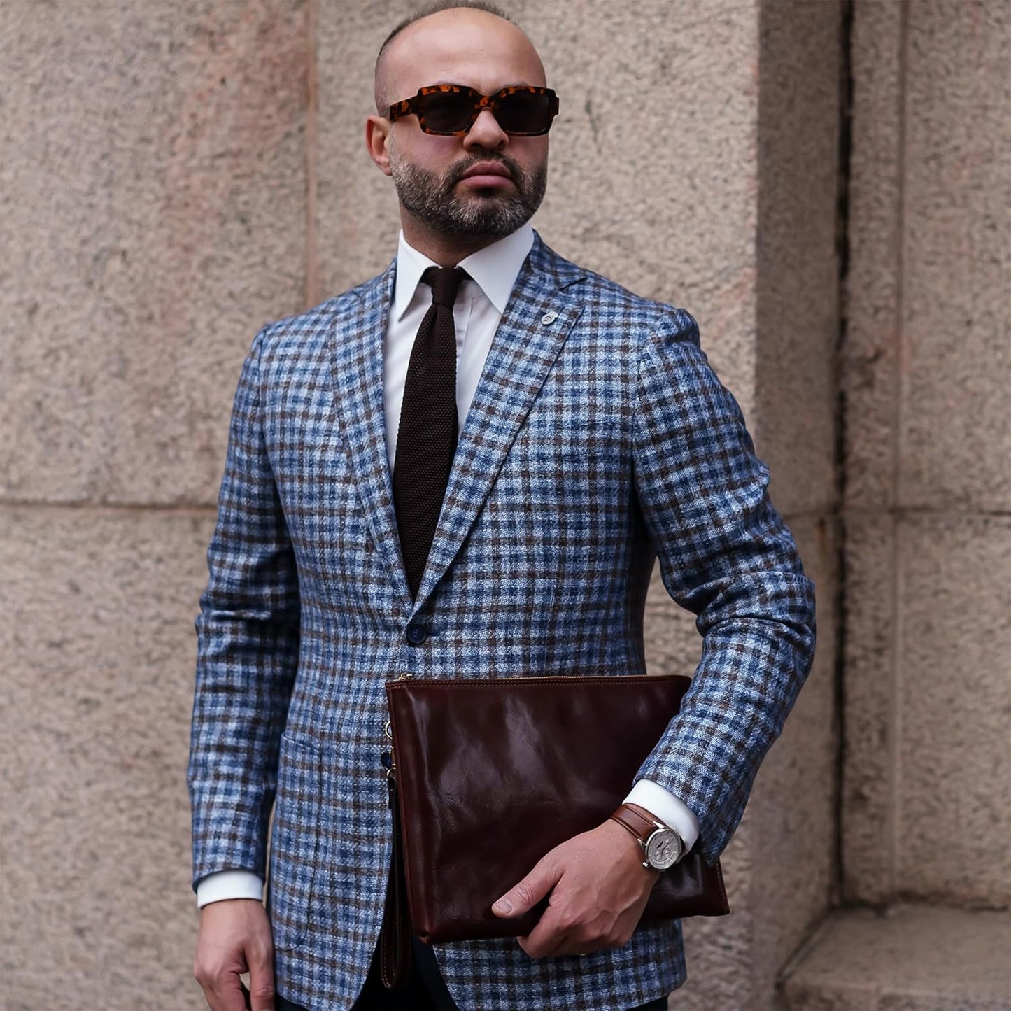 Time Resistance Leather Clutch for Men Organizer Wrist Bag Briefcase Handmade in Italy