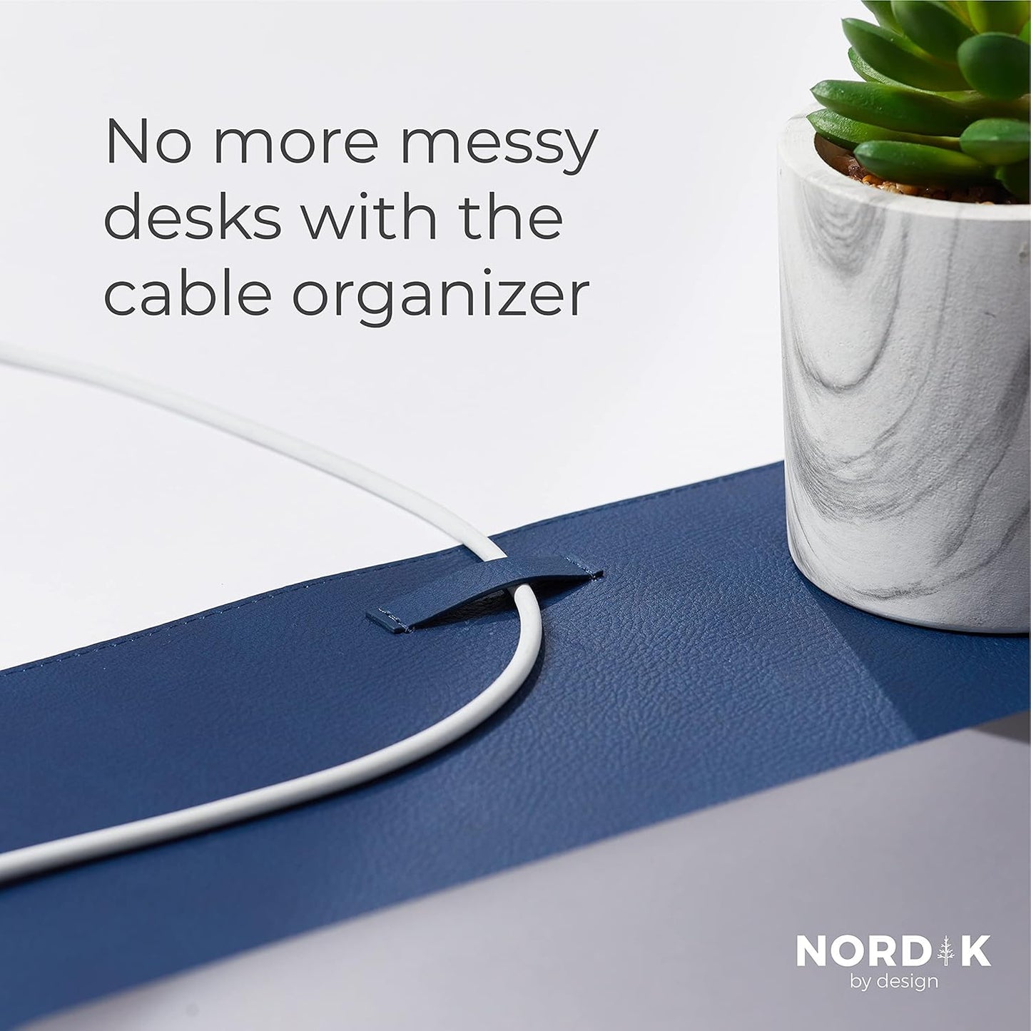 Nordik Leather Desk Mat Cable Organizer (Midnight Blue 35 x 17 inch) Premium Extended Mouse Mat for Home Office Accessories - Felt Vegan Large Leather Desk Pad Protector & Desk Blotter Pads Decor