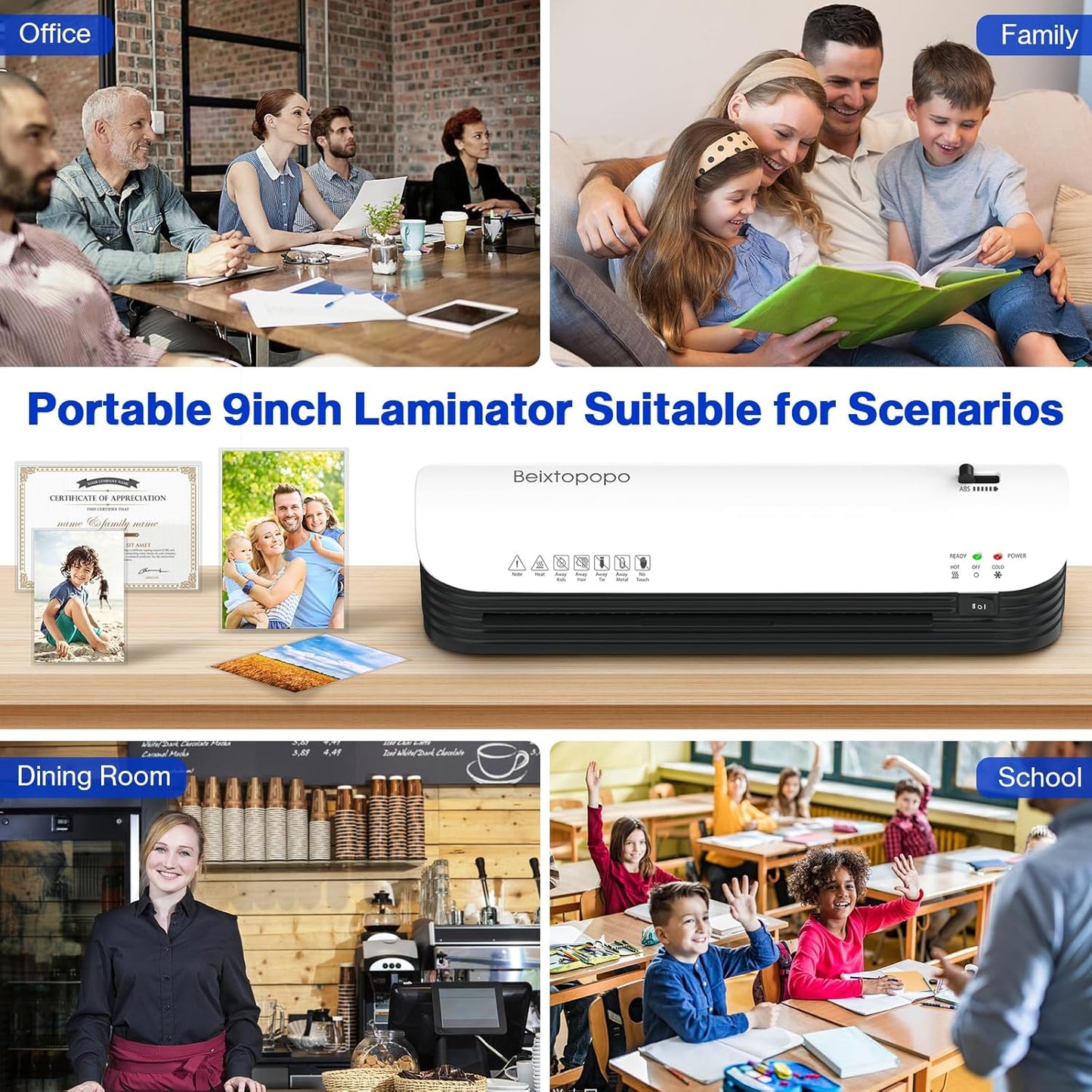 Thermal Laminator, 8.5x11 Laminator, 9 Inch Laminater Machine with 12 Laminating Sheets, A4/A5/A6 Personal Hot Cold Laminating Machine for Home School Teachers Office, Anti-Jam