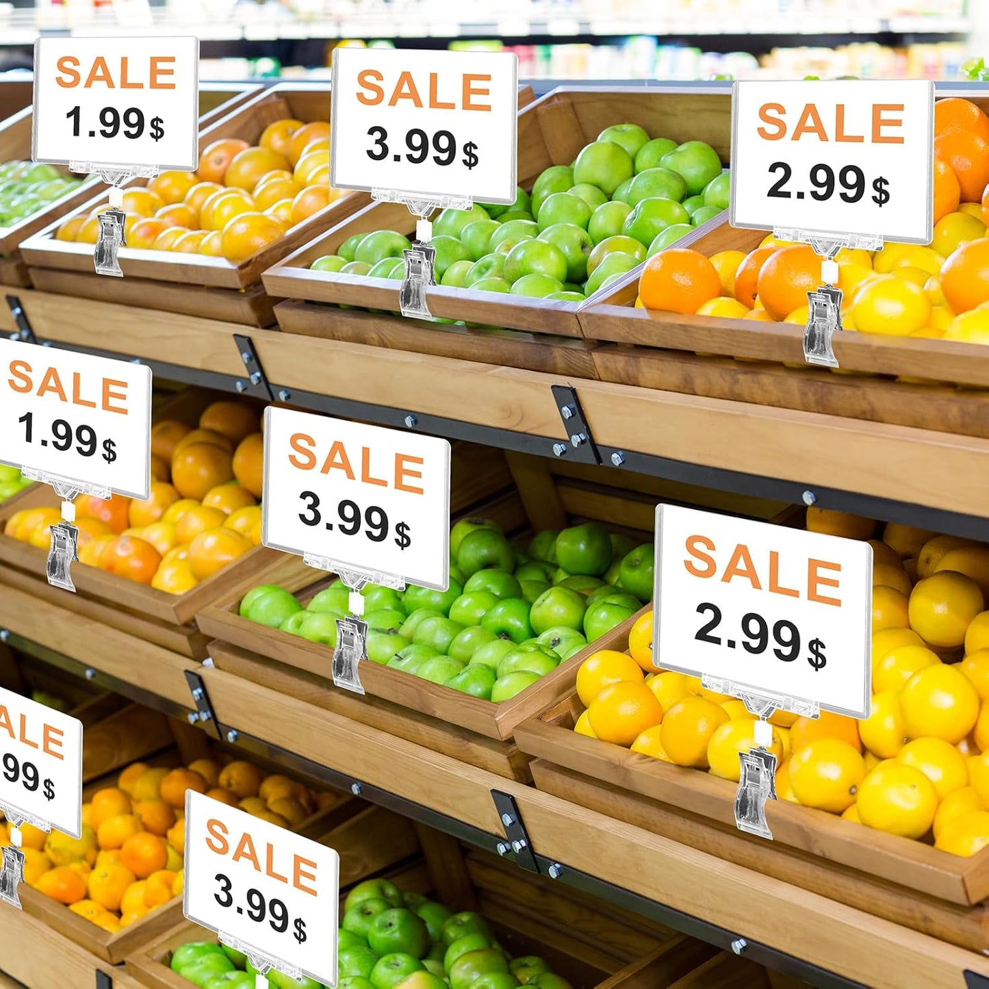 20 Pcs Clear Rotating Sign Holder with Clip, Sign Clips POP Swivel Sign Holding Clamp for Retail Store Office, 4x6 Inch PVC Card Holder Protector for Merchandise Display Tags