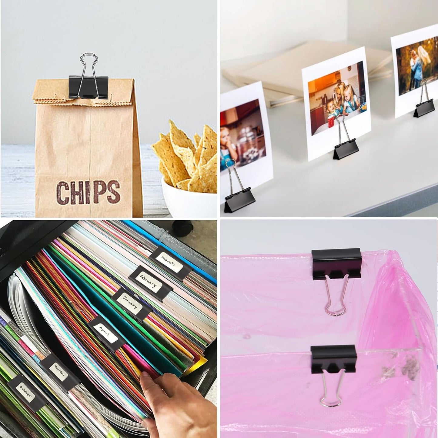 Ufmarine Medium Binder Clips 1.25 Inch Length, (120 Pcs) Black Medium Paper Clips for Office