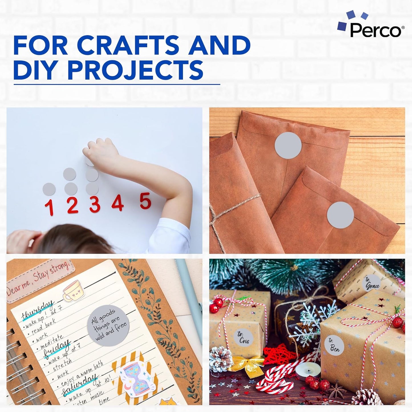 Perco Silver 2-Inch Round Circle Dot Sticker Labels with Permanent Adhesive for Wedding Invitations - 500 Labels per Roll - Vibrant Colors, Strong Adhesion - Made in USA