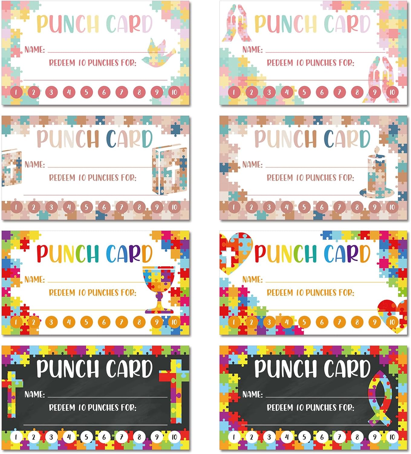Fumete 400 Pcs Punch Cards for Classroom Reward Cards Behavior Incentive Loyalty Awards for Kids Students Teachers School Business, 8 Styles, 3.5 x 2 in (10 Christian Punches Style)
