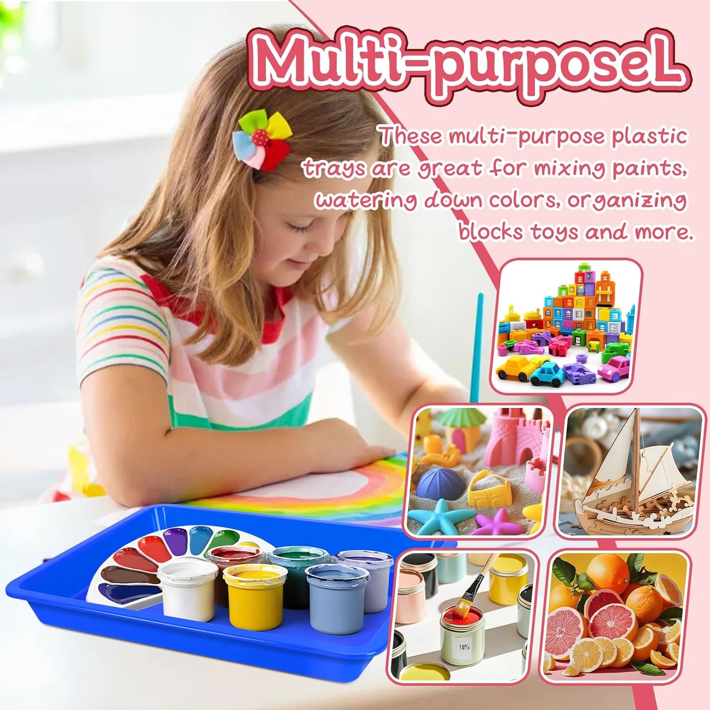 15 Pcs Multicolor Plastic Art Trays, Sensory Bin Tools for Kids, Paint Serving Tray Play,Tuff Tray Set for Classroom and Home Crafts, DIY Projects, Painting, Beads, Organizing Supply