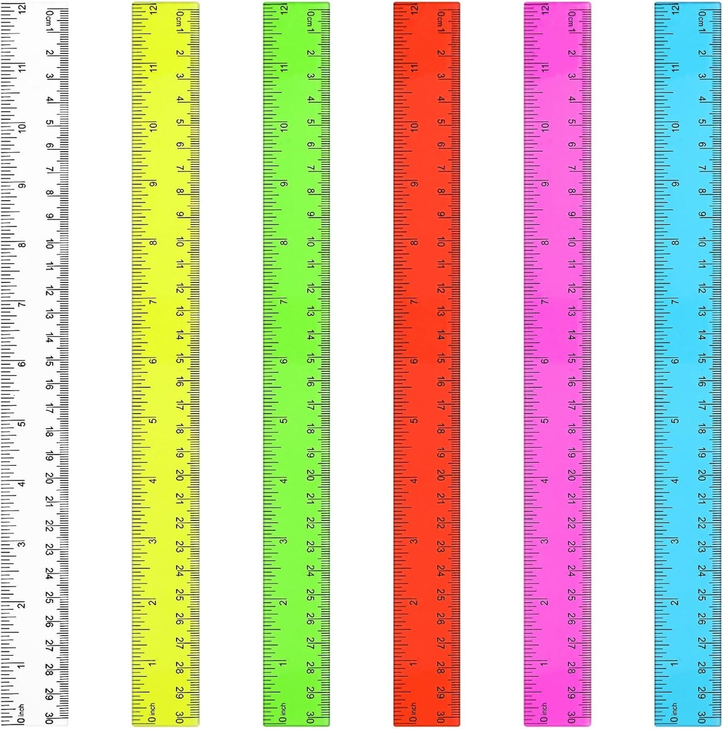 Zonon 6 Pcs 12 Inch Ruler Bulk Plastic Flexible Straight Metric Rulers with Centimeters and Inches Drafting Measuring Tool for Classroom School Students Education(Colorful)