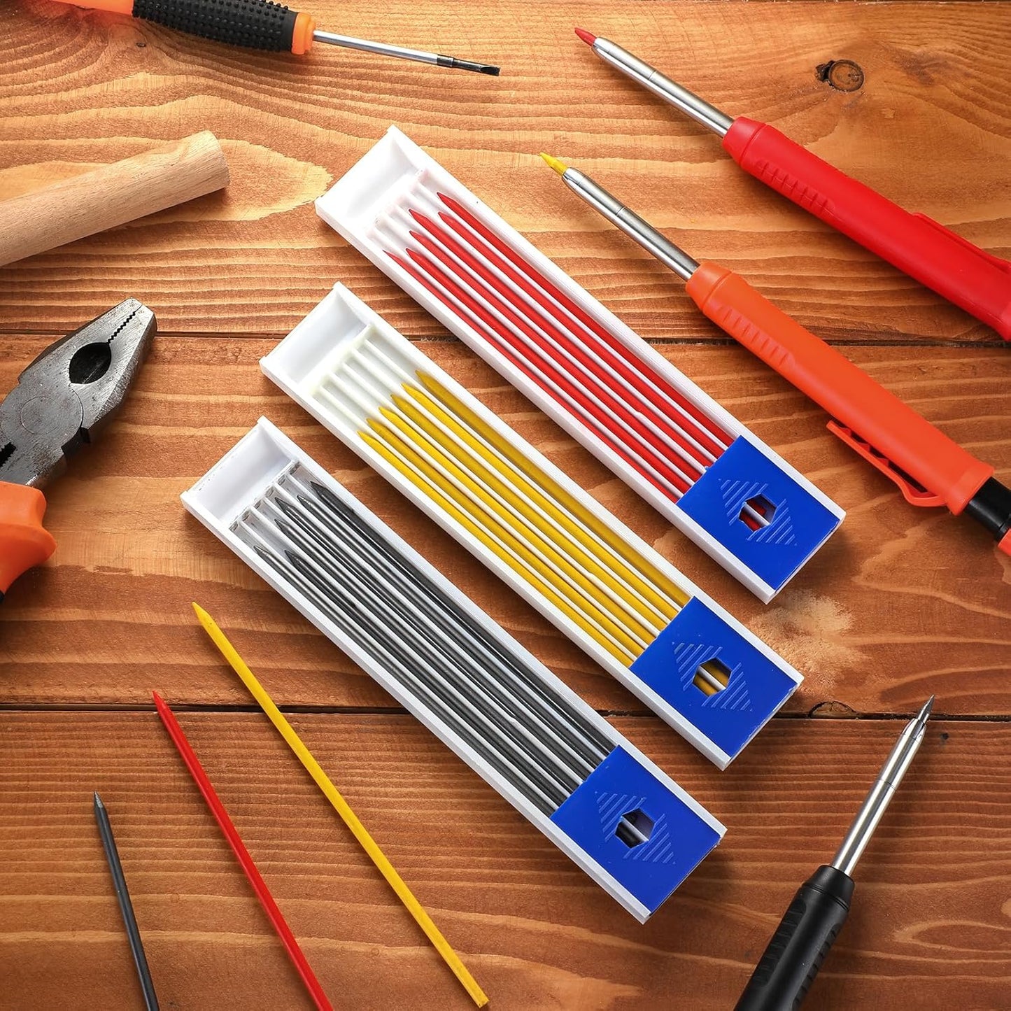 Zhehao 120 Pieces 2.8 mm Carpenter Pencil Refills HB Refill for Construction, Writing, Drawing, Drafting, Woodworking (Black, Red, Yellow)