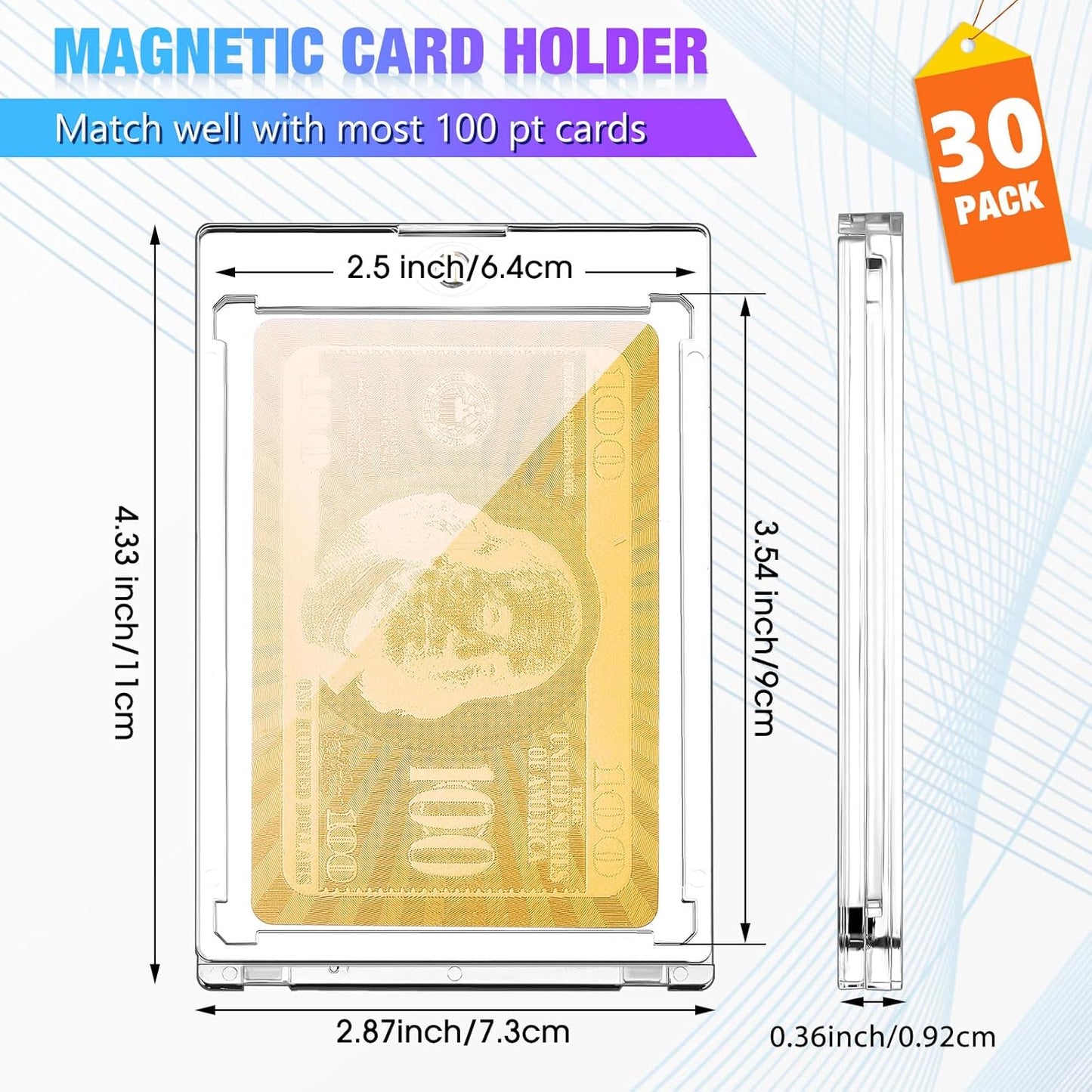 SATINIOR 30 Pcs 100 Pt Magnetic Card Holder, Holder Case Clear Protectors for Thick Baseball Football Hockey Cards