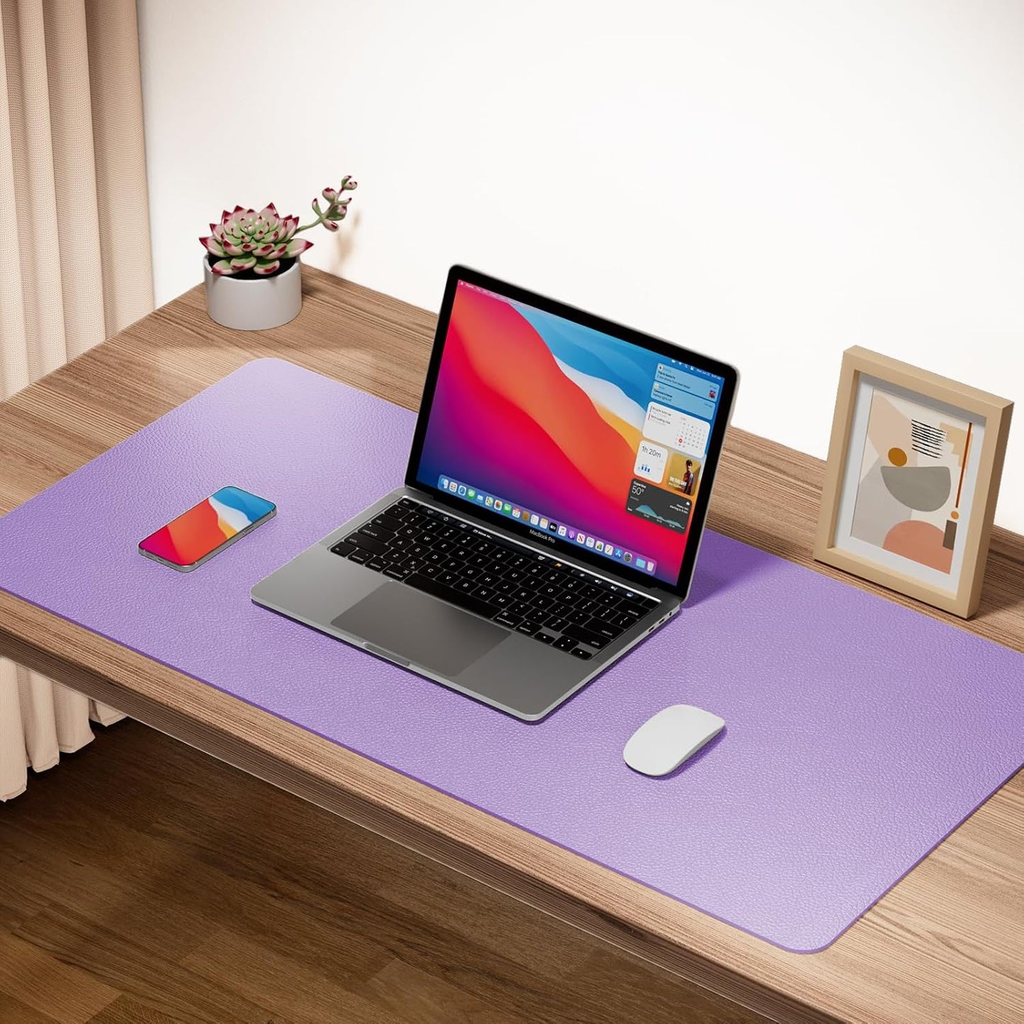 Boutilon Leather Desk Pad Protector,Non-Slip Mouse Pad,Laptop Desk Pad,Office Mouse Mat,Waterproof Leather Desk Blotter,Desk Writing Pad for Office and Home (XL-Purple,35.4"x 15.7")