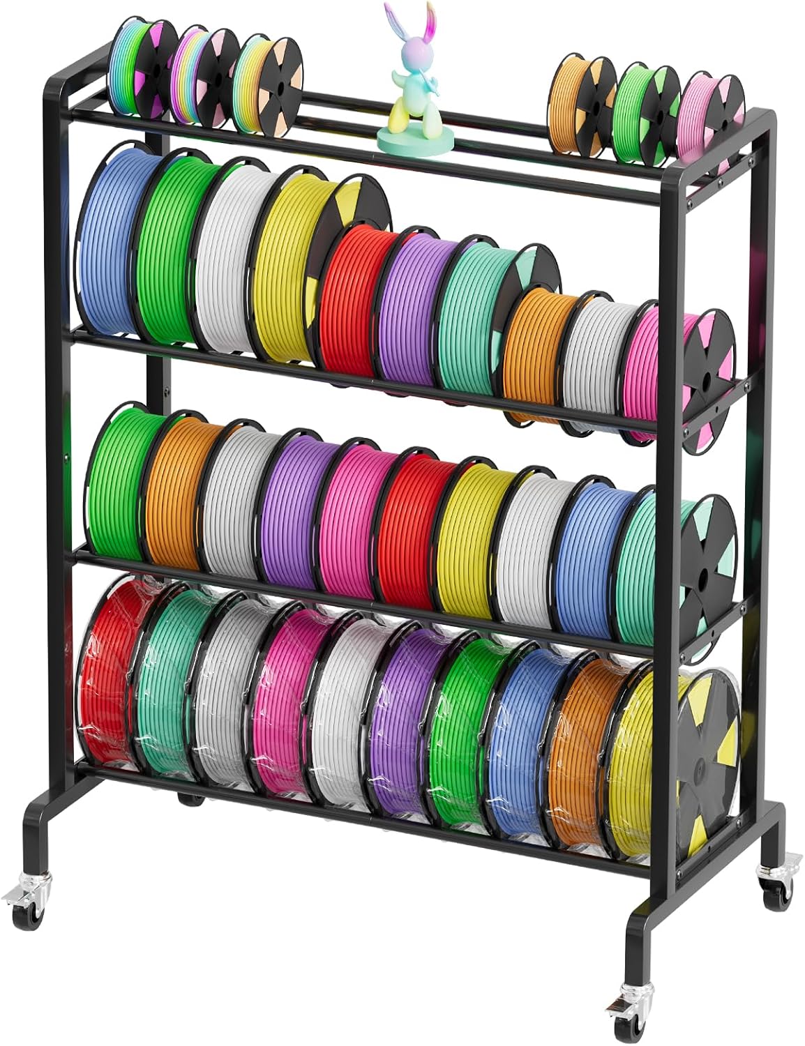 ANASTA 3D Printer Filament Storage Rack, Heavy Duty Filament Rack with Wheels, 4-Tier Metal Filament Holder Rolling Cart for Organization, 50 Spools Large Capacity Shelf for 3D Printing Home Studio