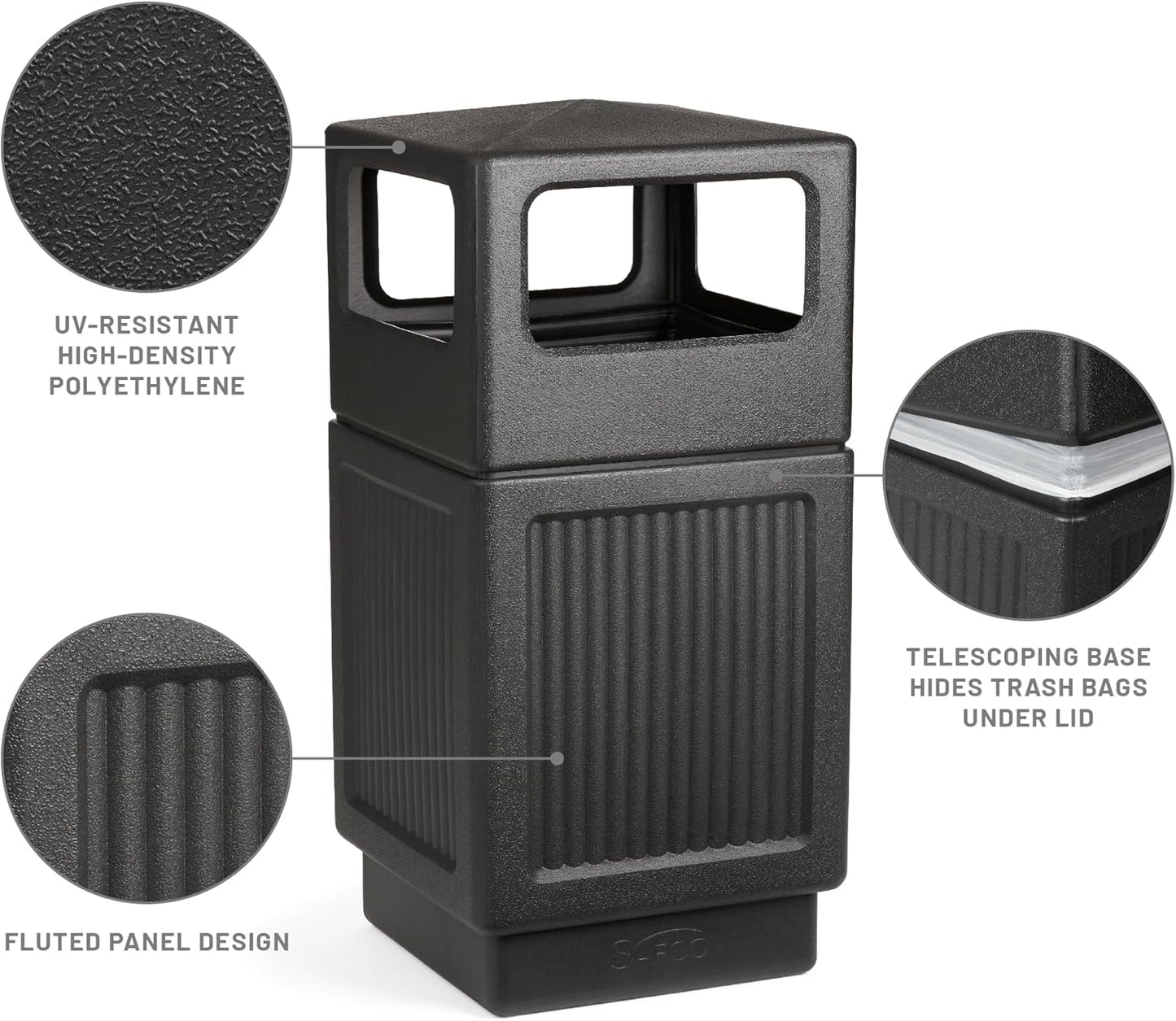 Safco Canmeleon Trash Can, 38 Gallons, Indoor and Outdoor Use, Durable & Weather-Resistant Commercial Garbage Can, Black