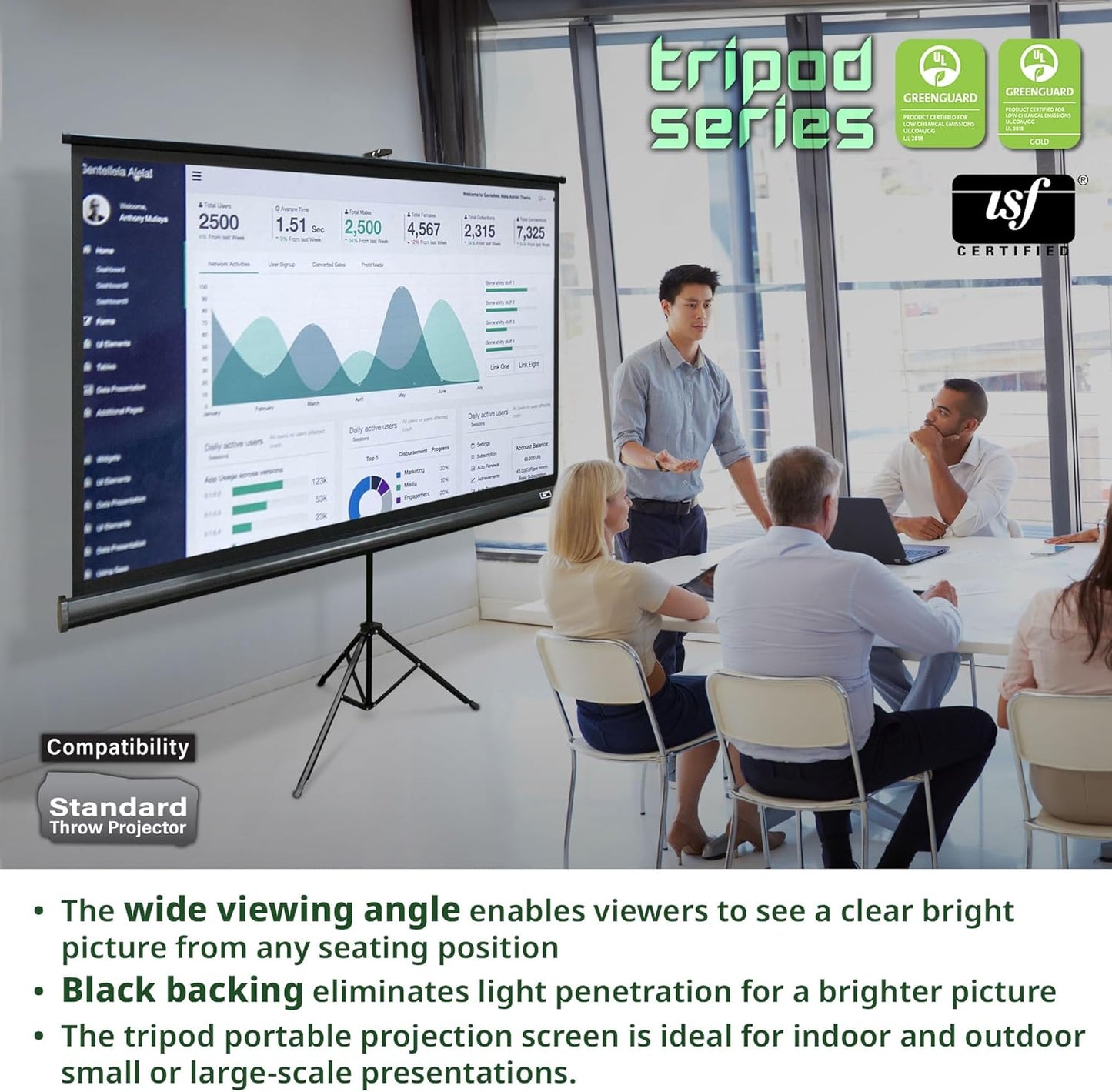 Elite Screens Tripod Series, 72-INCH 16:9, Indoor Outdoor Projector Screen, 8K / 4K Ultra HD 3D Ready, 2-Year Warranty, T72UWH