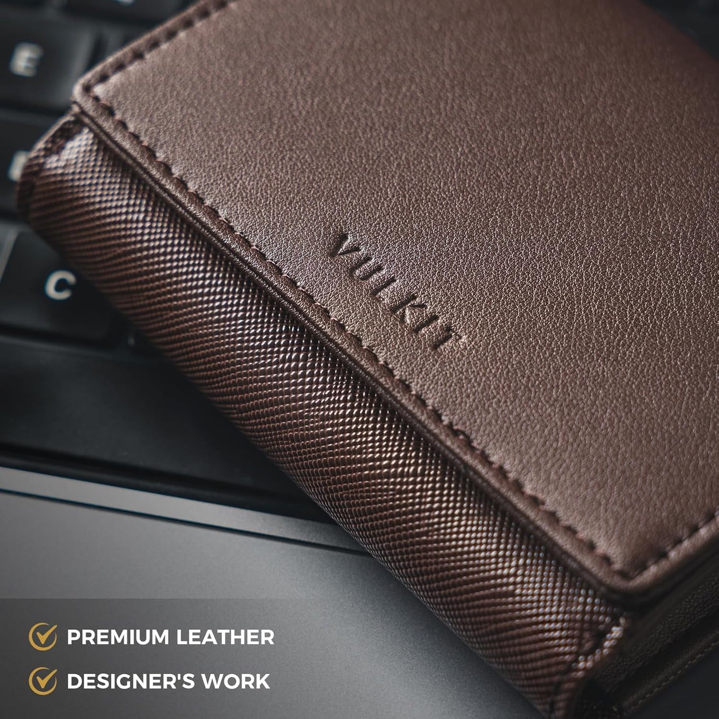 VULKIT Business Card Holder Premium Leather RFID Blocking Card Case With ID Window Magnetic Closure Holds Up to 40 Business Cards