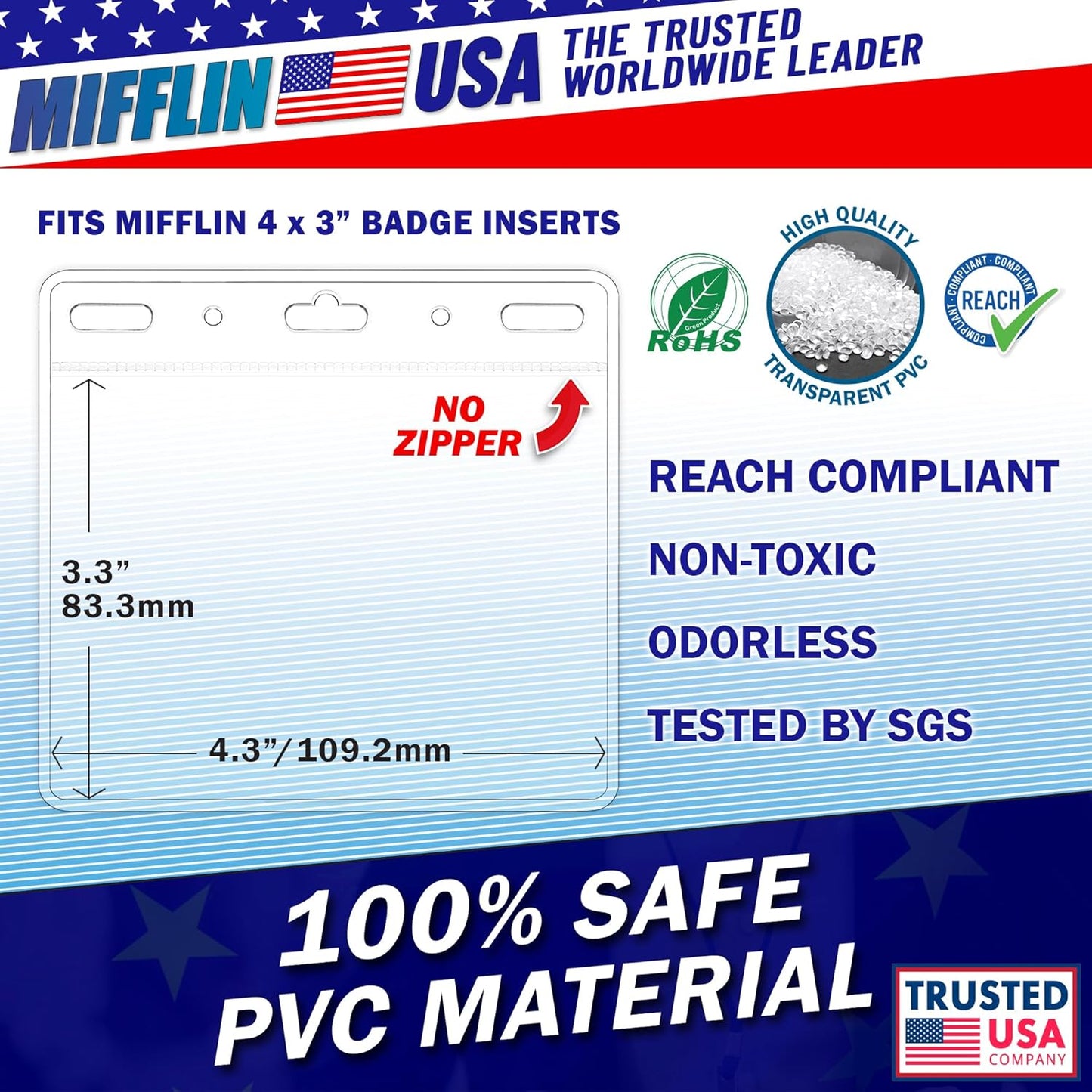Mifflin-USA Card Protector (4x3 Inch, Clear, Bulk 1000 Pack) Quick Load Horizontal No Zipper Name ID Badge Holder