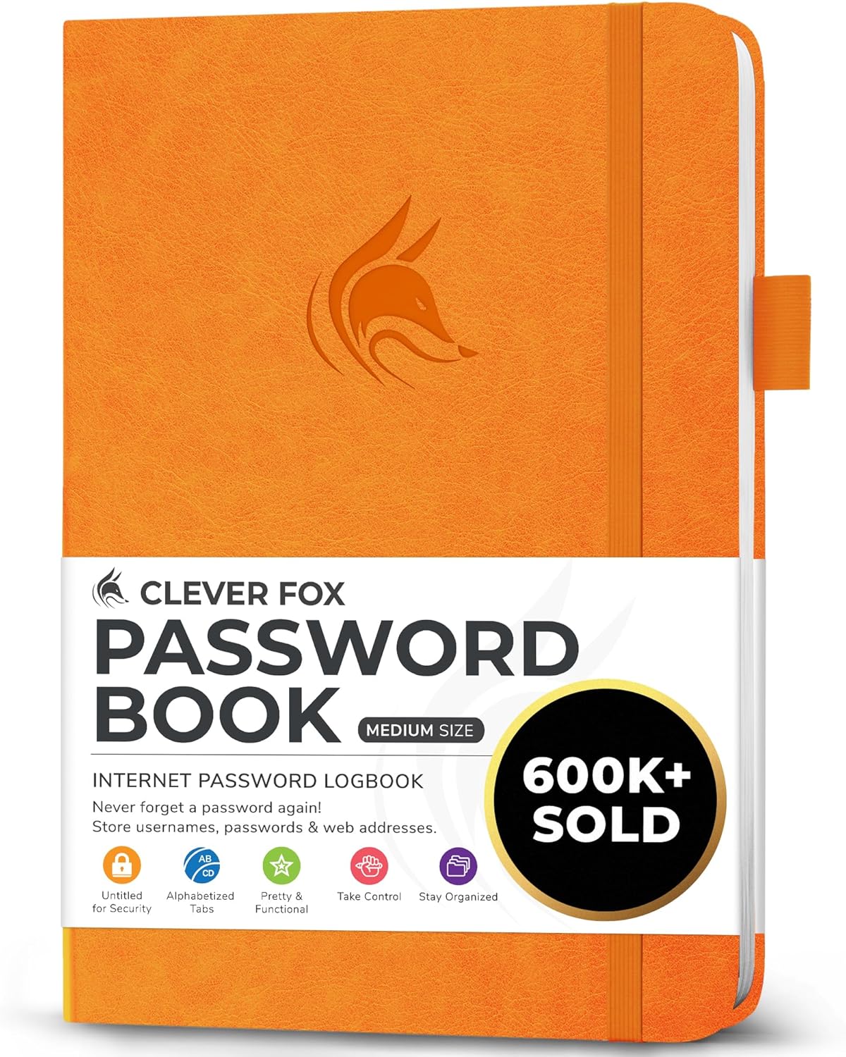 Clever Fox Password Book with alphabetical tabs. Internet Address Organizer Logbook. Medium Password Keeper for Website Logins (Yellow)