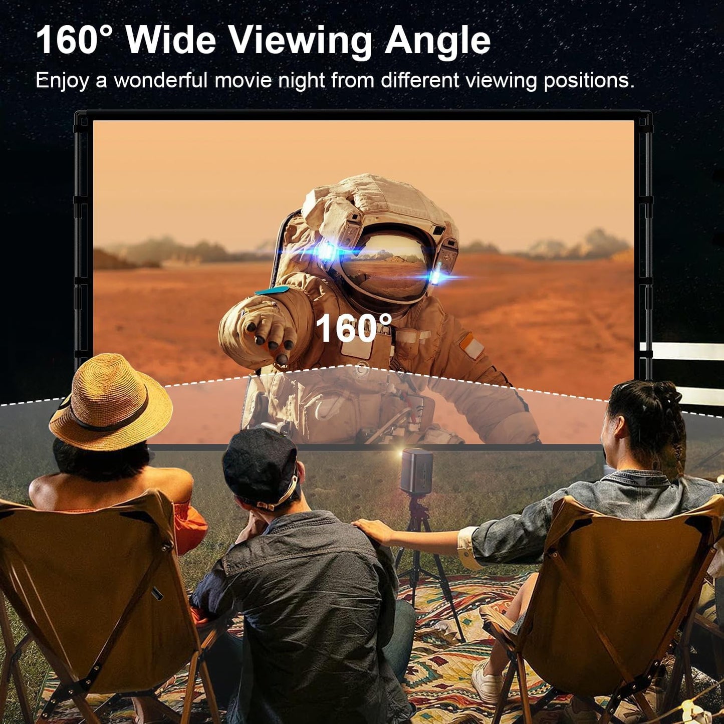 Projector Screen with Stand, TOWOND 100 inch Portable Projector Screen Black Backing, Indoor Outdoor Movie Screen 16:9 4K HD Wrinkle-Free Projection Screen with Carry Bag for Backyard Movie Night