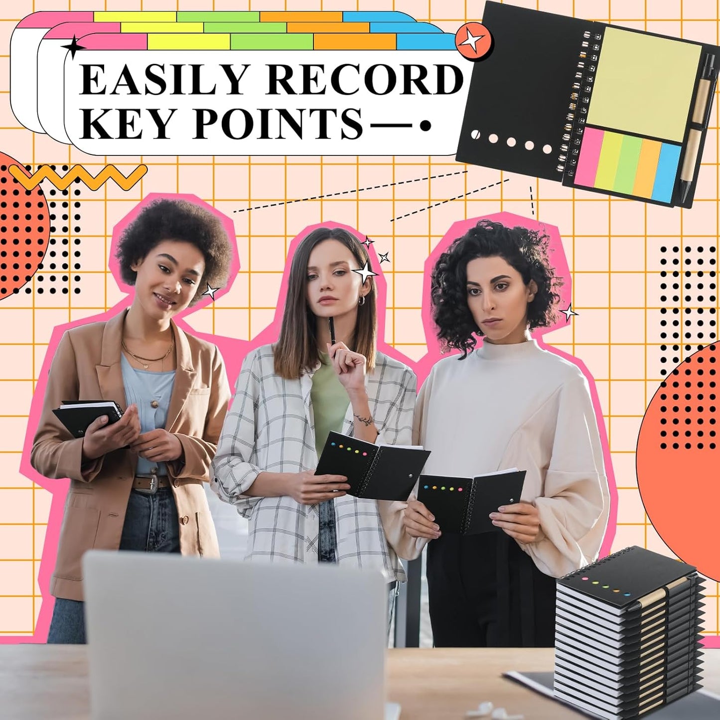 Qilery 30 Pack Lined Spiral Notebook Small Notepad and Pen Set Steno Pads Lined Notepad Black Pocket Notebook for Business Office School Supplies