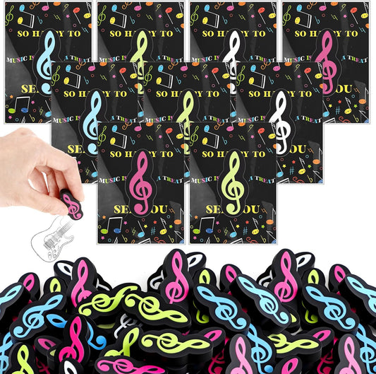 80 Sets Back to School Gifts for Students Funny Novelty Erasers Bulk Musical Note Erasers with Greeting Cards First of School Classroom Rewards from Teachers