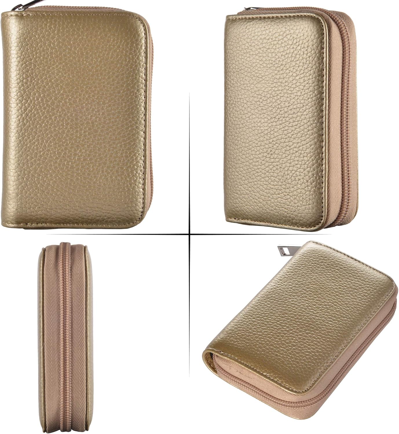 Easyoulife Genuine Leather Credit Card Holder Zipper Wallet With 26 Card Slots