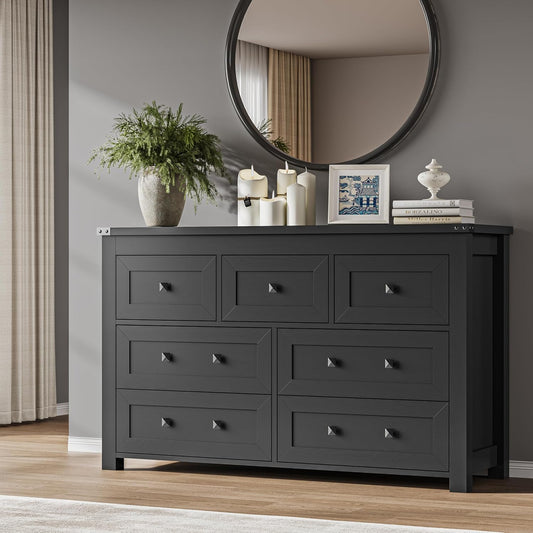 7-Drawer Dresser, Modern Wooden Storage Chest of Drawers, Dresser TV Stand, Wood Drawer Organizer with Metal Handles for Bedroom, Living Room, Hallway