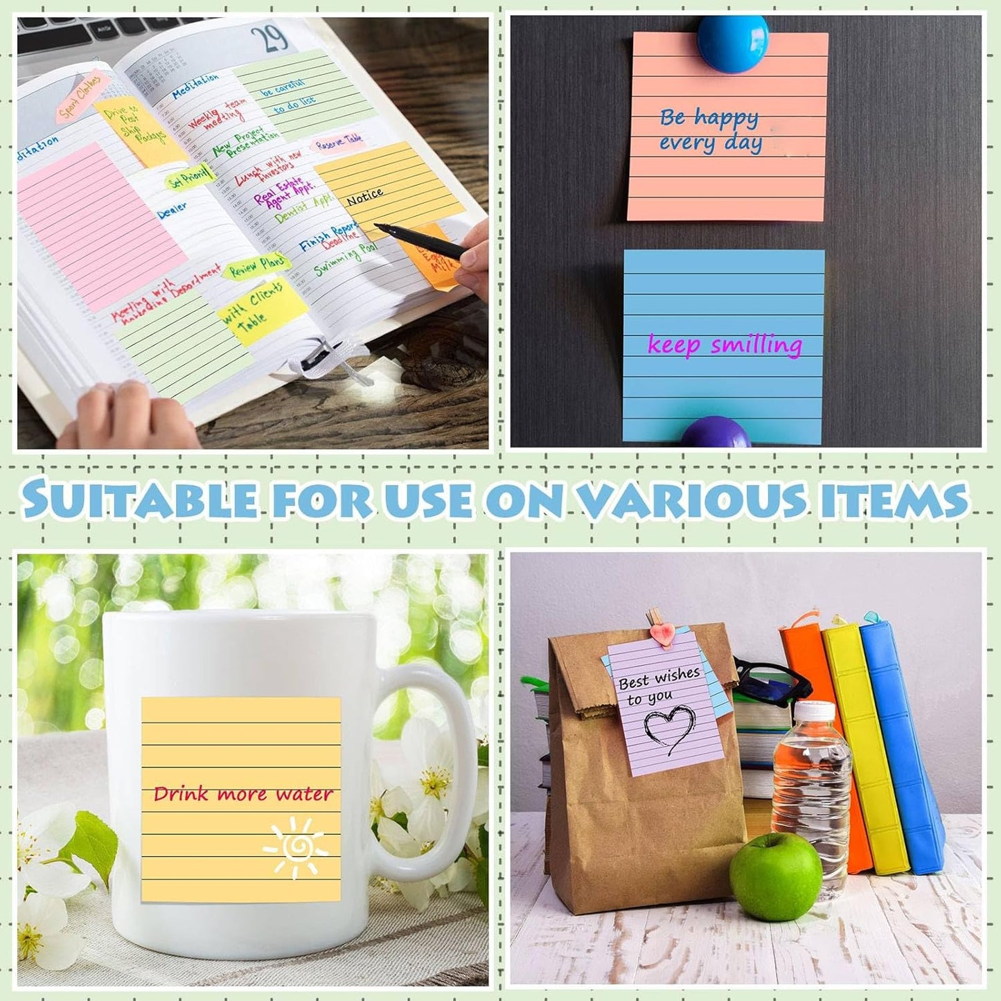 Yexiya 64 Pcs Lined Sticky Notes Self Stick Notes with Lines Bright Assorted Colors Sticky Pad for Home Office Products Post Memos, 1920 Sheets(4 x 6 Inch, 3 x 3 Inch,Fresh Color)