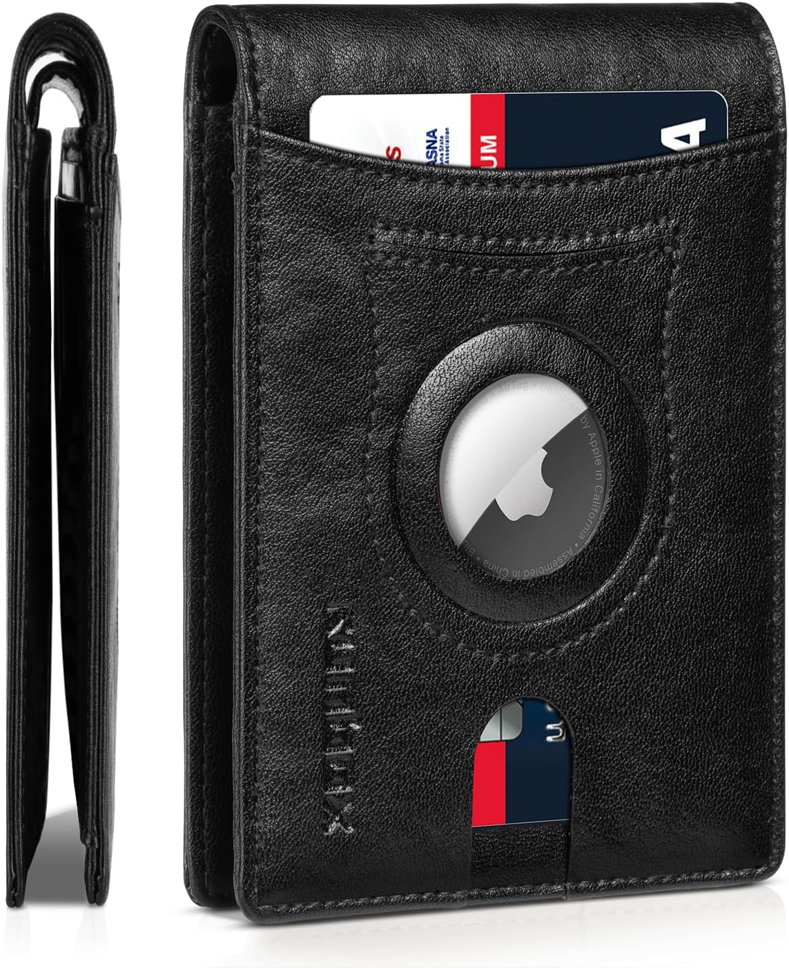 RUNBOX AirTag-Wallet-Mens-Slim-RFID Blocking Wallets Leather with Bill Compartment Air Tag Bifold Card Holder Wallet Gifts for Men Dad