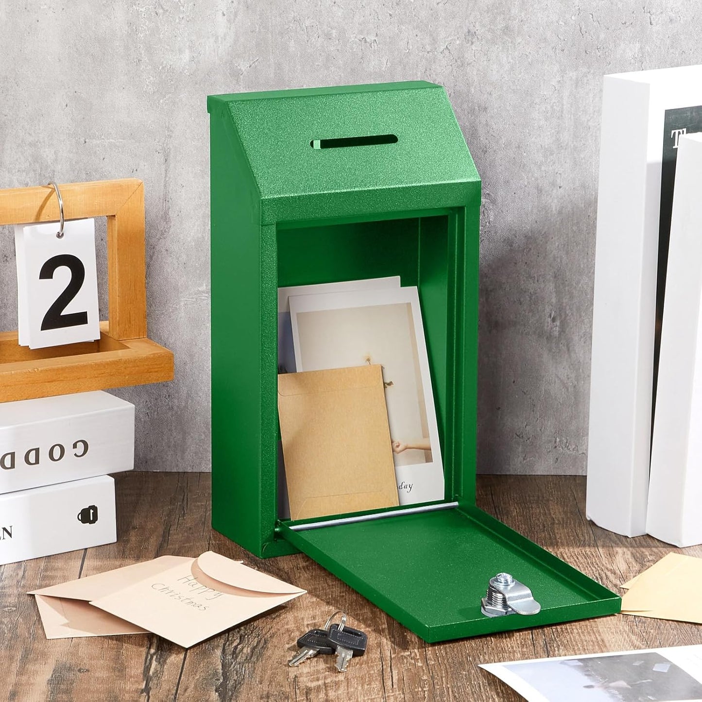 Metal Donation Cash Box Collection Safe Suggestion Box with Lock Wall Mounted Mailbox Delivery Ballot Container for Home Office Outdoor Door(Bright Green)