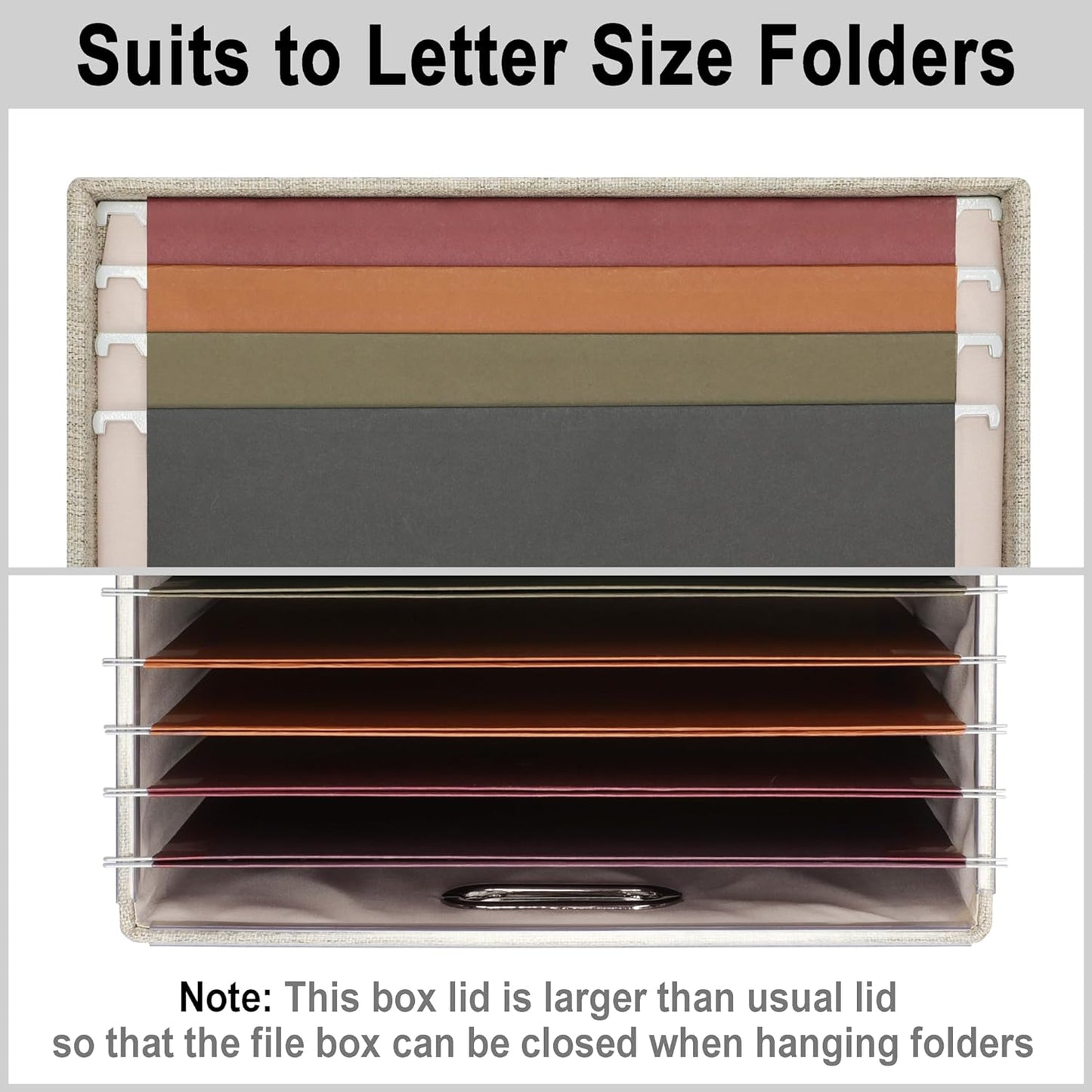 File Organizer Box, Collapsible Storage Filling Collectior with Lid for Letter Legal Size Hanging Folders Decorative Linen File Folder Box Document Storage Filing Bin, Beige 2 Pack