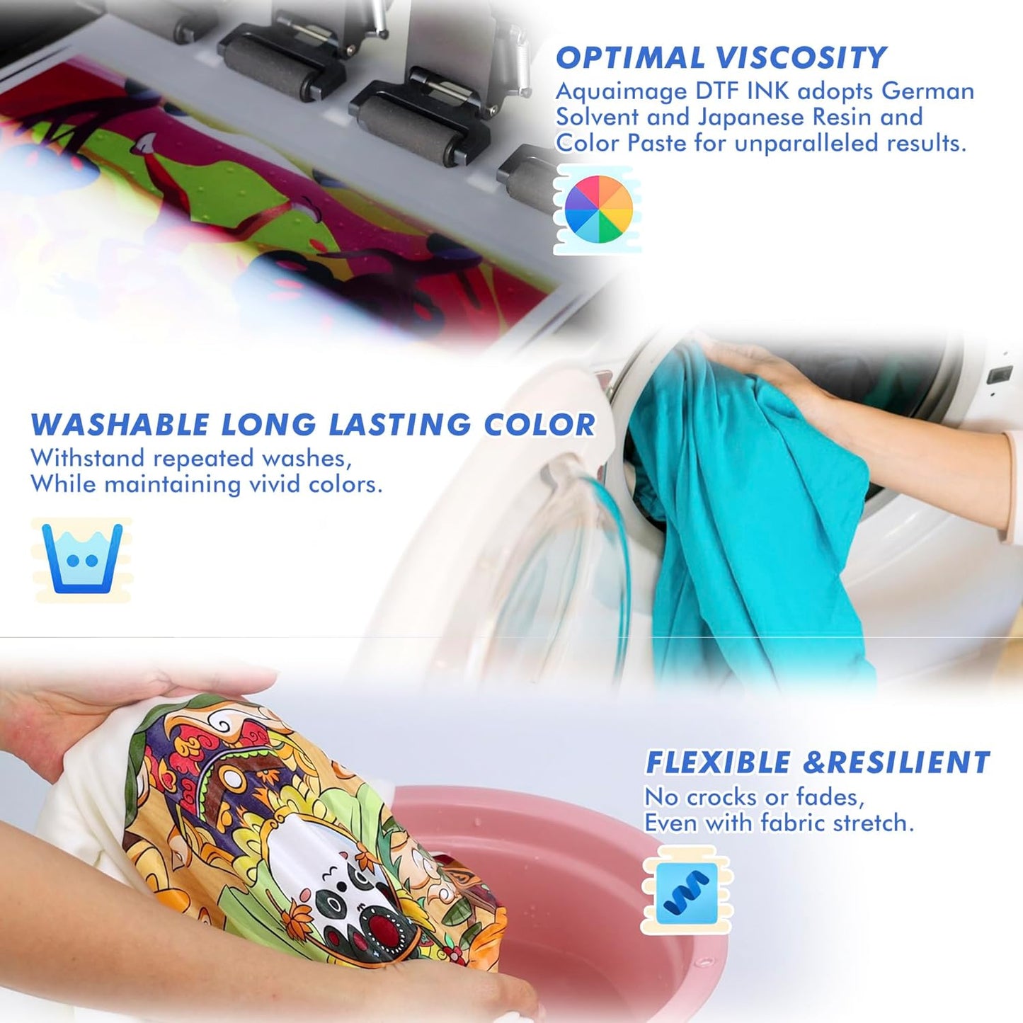 Premium DTF Ink 3000 ml, DTF Transfer Ink for PET Film, Refill Ink for printheads ET-8550, XP-15000, XP600, I3200, L1800, Direct to Film Heat Transfer Printing, 500ml x 6 (2W+BKCMY)