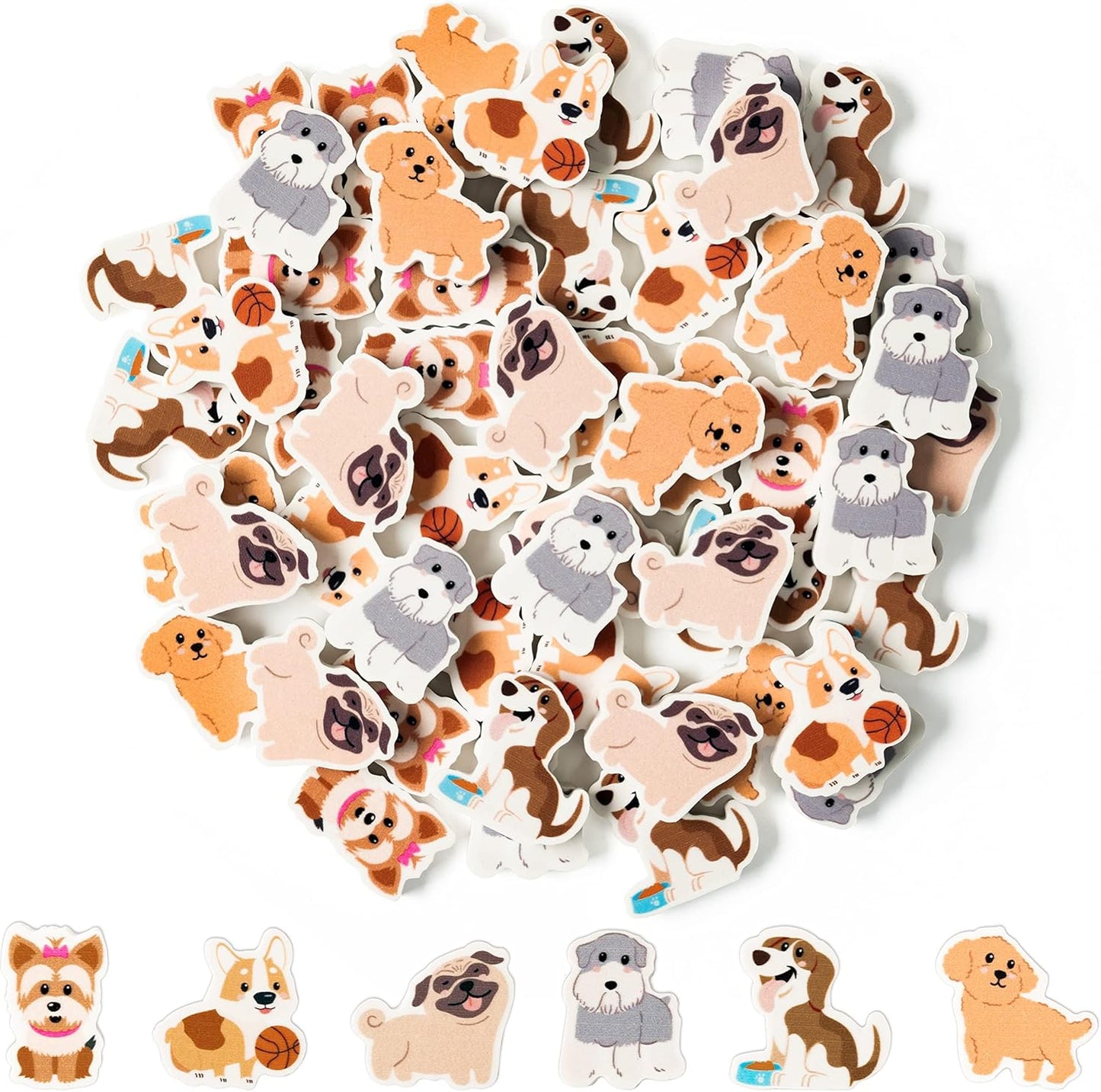 ANGOLIO 60PCS Animal Erasers for Kids - Cute Dog Pencil Toppers Classroom Rewards, 3D Mini Desk Pets for School Party Favors Birthday Gifts & Game Prizes
