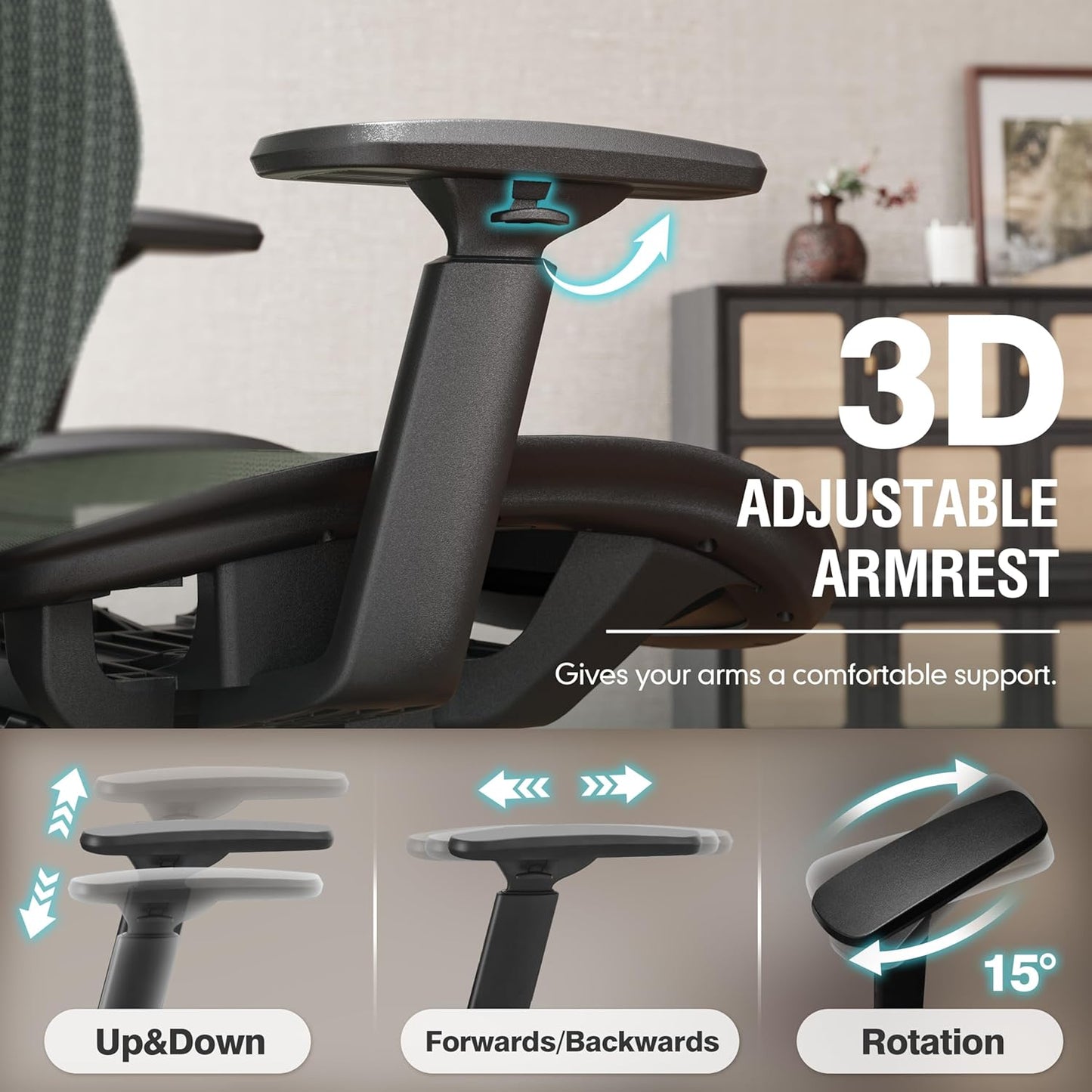 ELABEST T96 Mesh Office Chair,Ergonomic Computer Desk Chair,Sturdy Task Chair- Adjustable Lumbar Support & Armrests,Tilt Function,Comfort Wide Seat,Swivel Home Office Chair