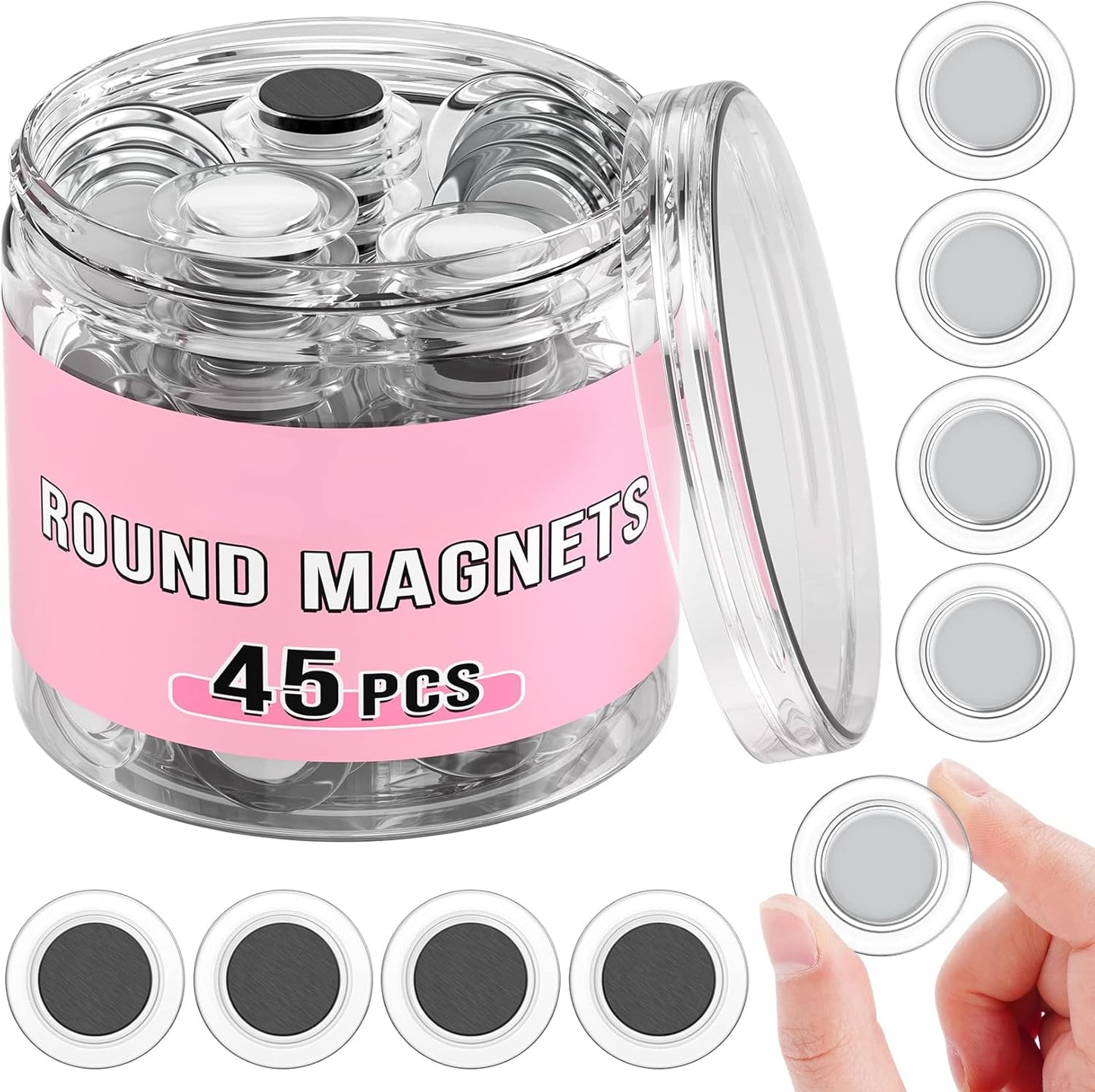 VNDUEEY 45 Pcs Round Whiteboard Magnets, Fridge Magnet Decorative, Dry Board Refrigerator Magnets, Small Magnet Teacher Supplies for School, Home, Office(Clear, 3cm/1.18in)
