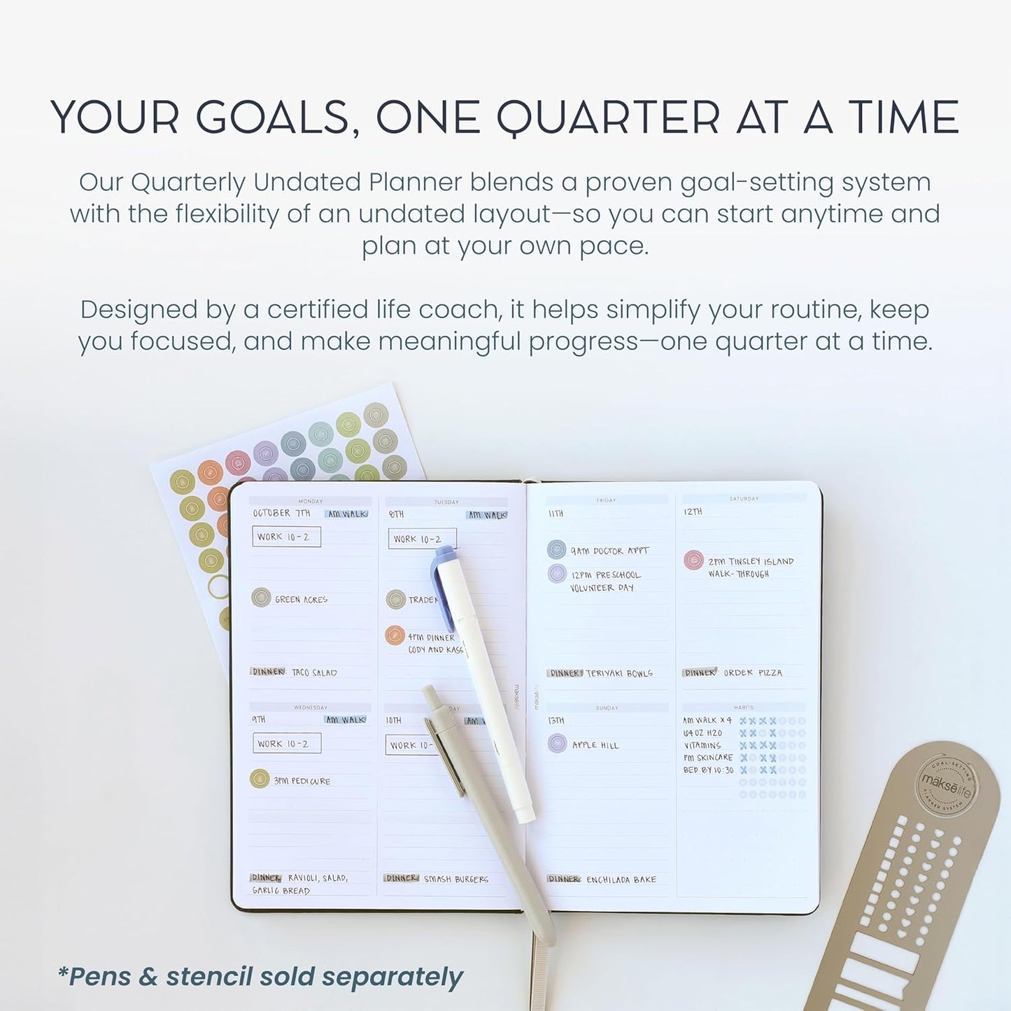 90-Day Quarterly Planner - Entrepreneur Goal Setting & Project Management, Undated 3-Month Productivity Planner for Small Business Owners, Dark Gray