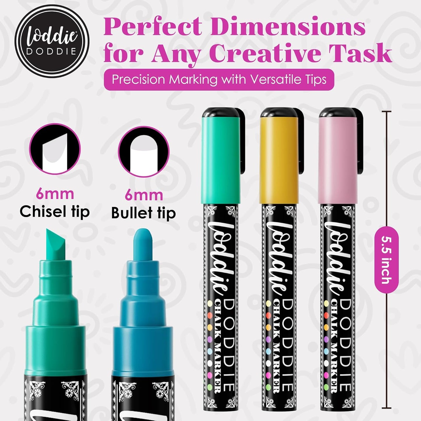 Loddie Doddie Liquid Chalk Markers - 8 Count, 6mm Reversible Chisel & Bullet Tips - Erasable Macaron Pastel Pens for Chalkboard & Acrylic Calendar - Teacher Must Haves - Dry Erase Markers - Chalk Pens